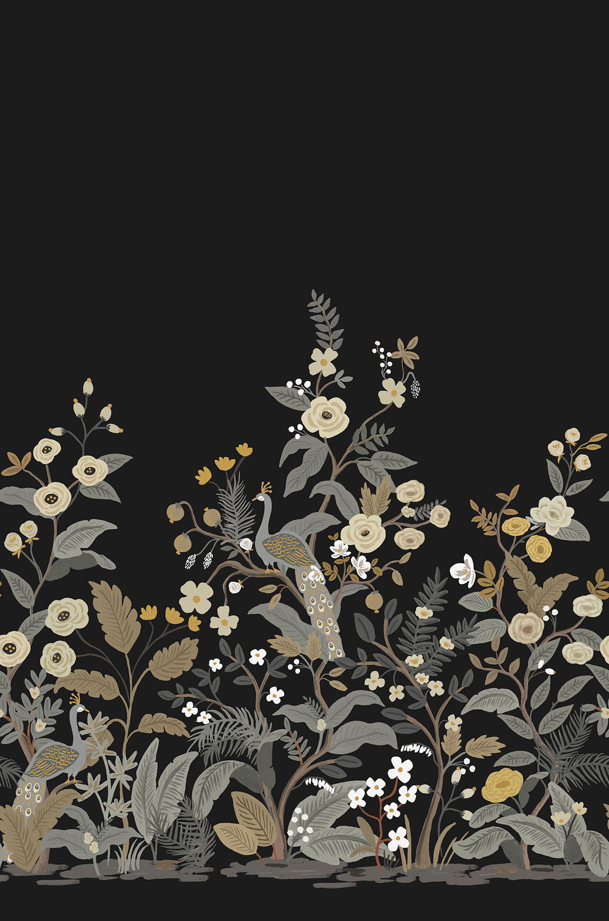 Peacock Black Wall Mural, Wallpaper by York Wall, 10'2.4" length x 2'3" width x 0.02" depth View 1