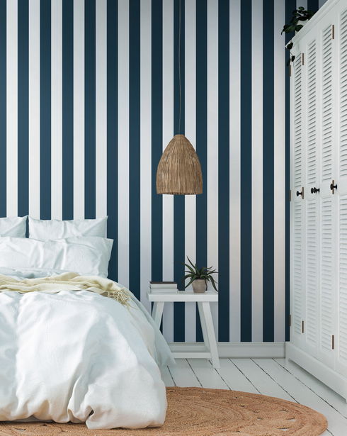 Awning Stripe Navy Wallpaper