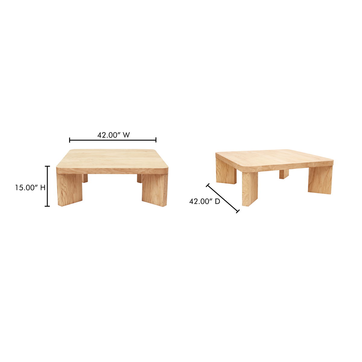 Oregon Square Coffee Table Blonde, by Moe's Home, 42" width x 15" height x 42" depth View 9
