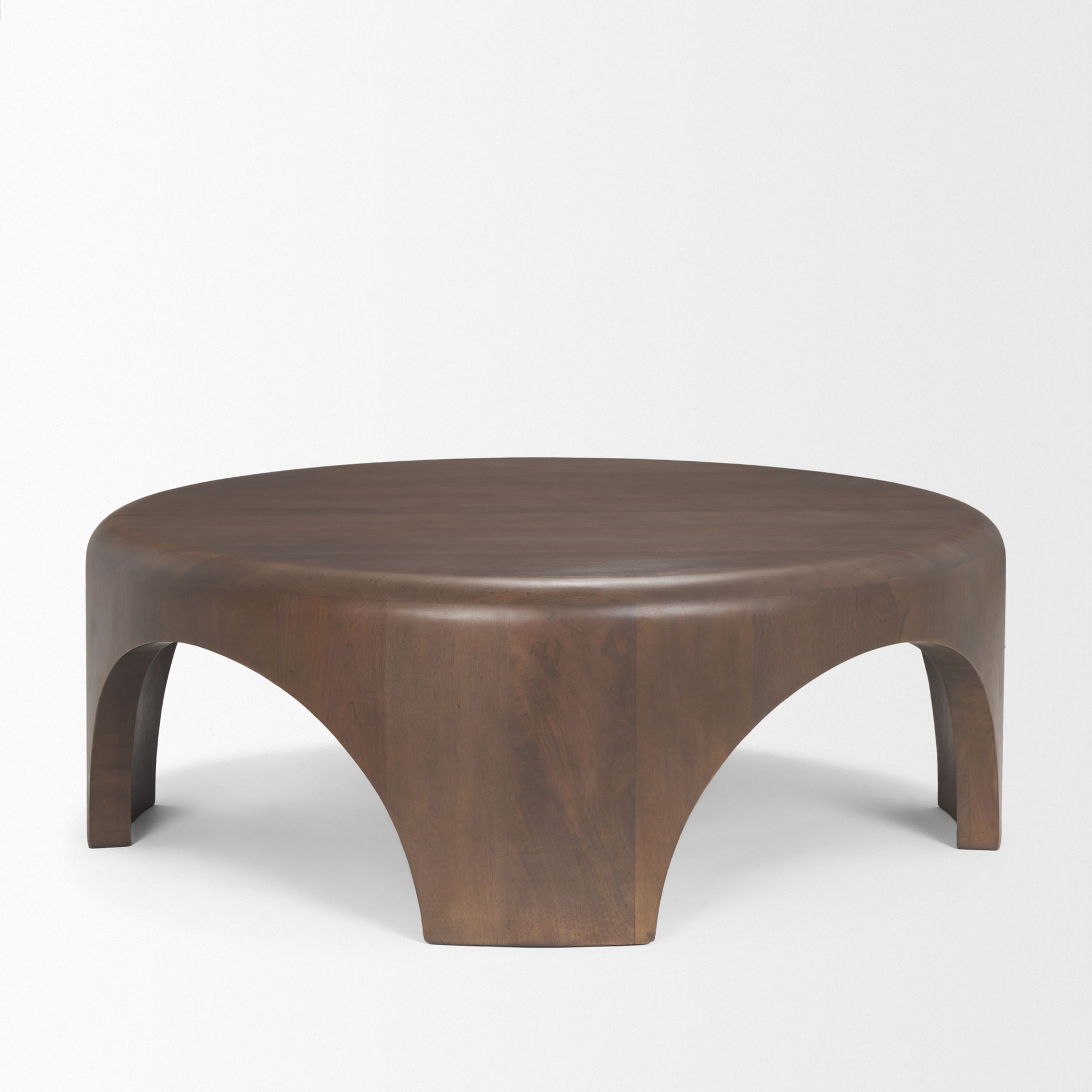 Shima Round Dark Brown Wood with Arched Legs Coffee Table, by Mercana, 45" length x 45" width x 16" height View 6