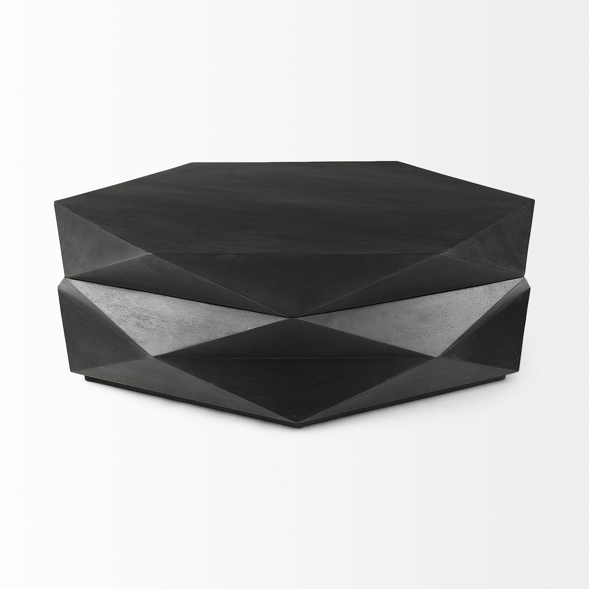 Arreto 48' Black Solid Wood Hexagonal Storage Coffee Table, by Mercana, 48" length x 48" width x 15" height View 7
