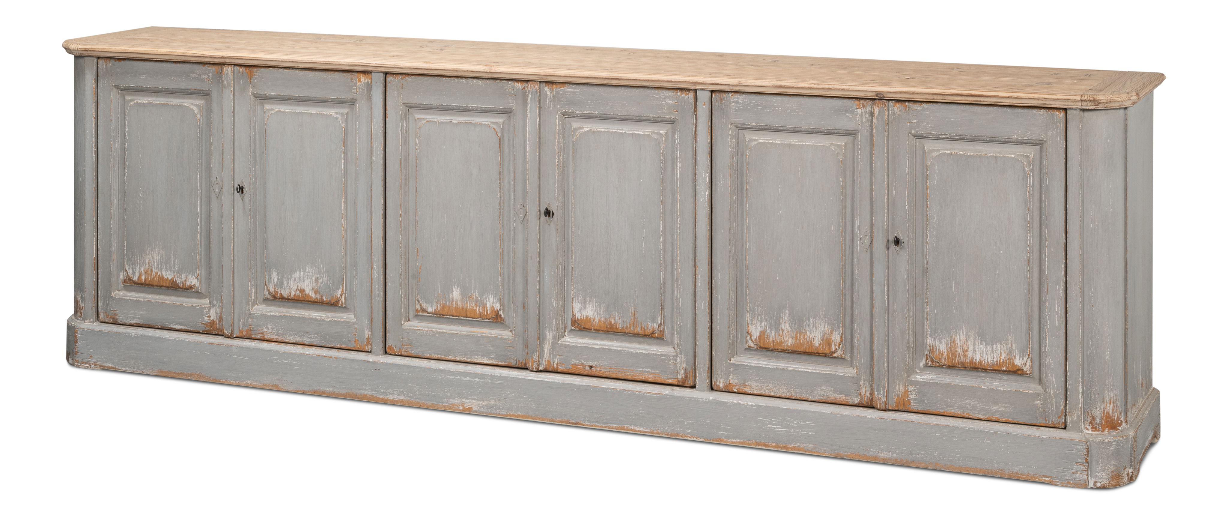 Karlsson Antique Swedish Grey Sideboard, Cabinets & Sideboard by Sarreid, 119" length x 20" width x 36" height View 1