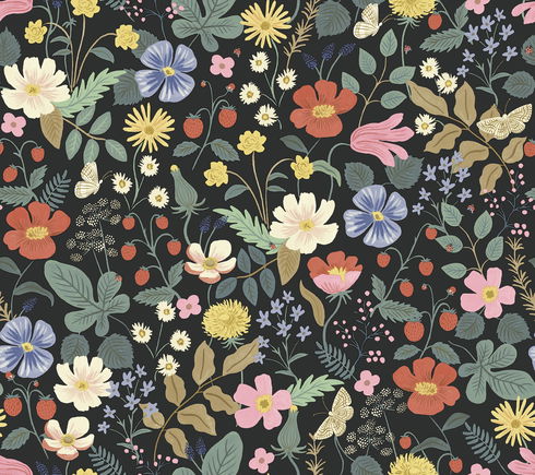 Strawberry Fields Black & Green Wallpaper