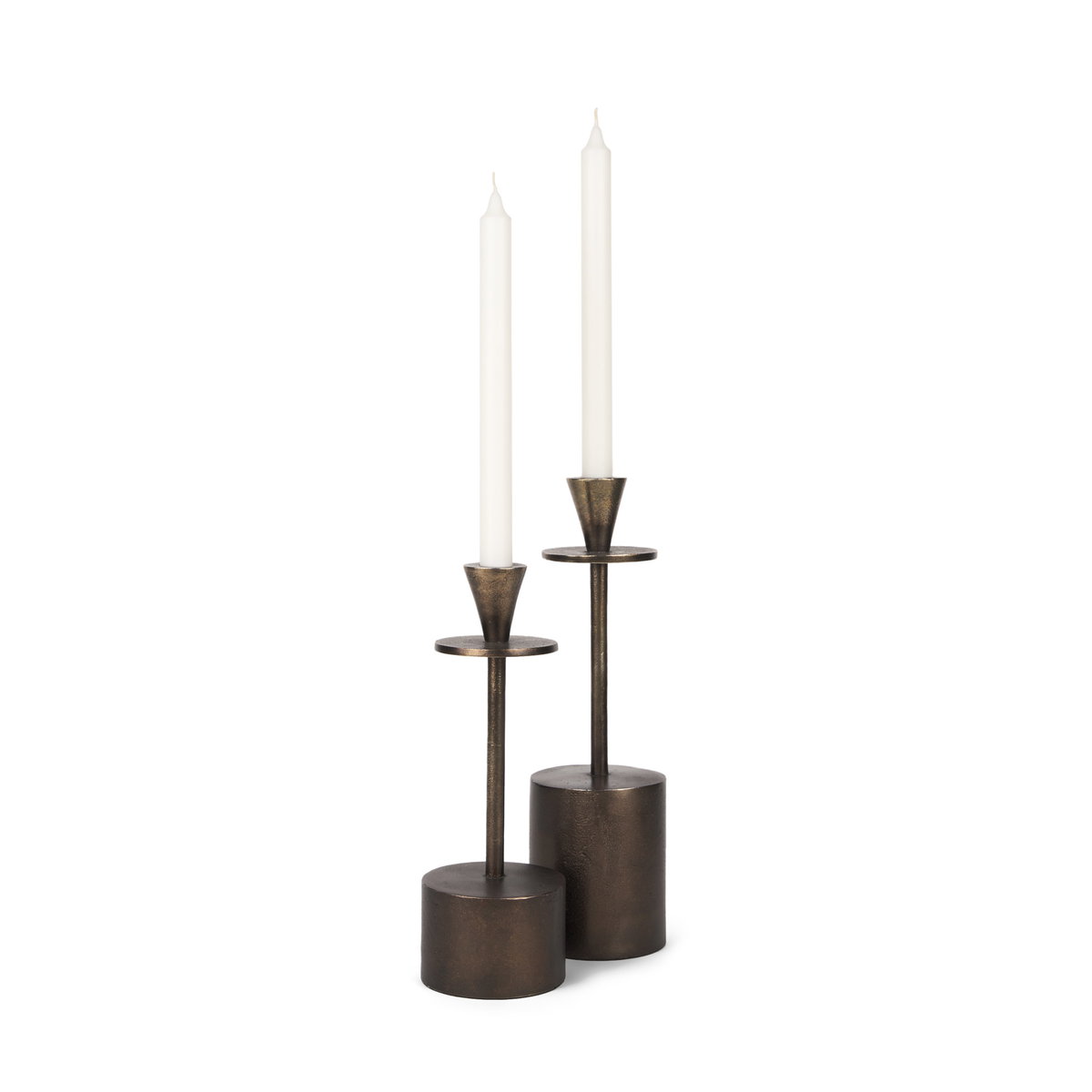 Petria Antiqued Gold Textured Metal Taper Candle Holders, Candles & Candle Holder by Mercana, 3.75" length x 3.75" width x 13" height View 1