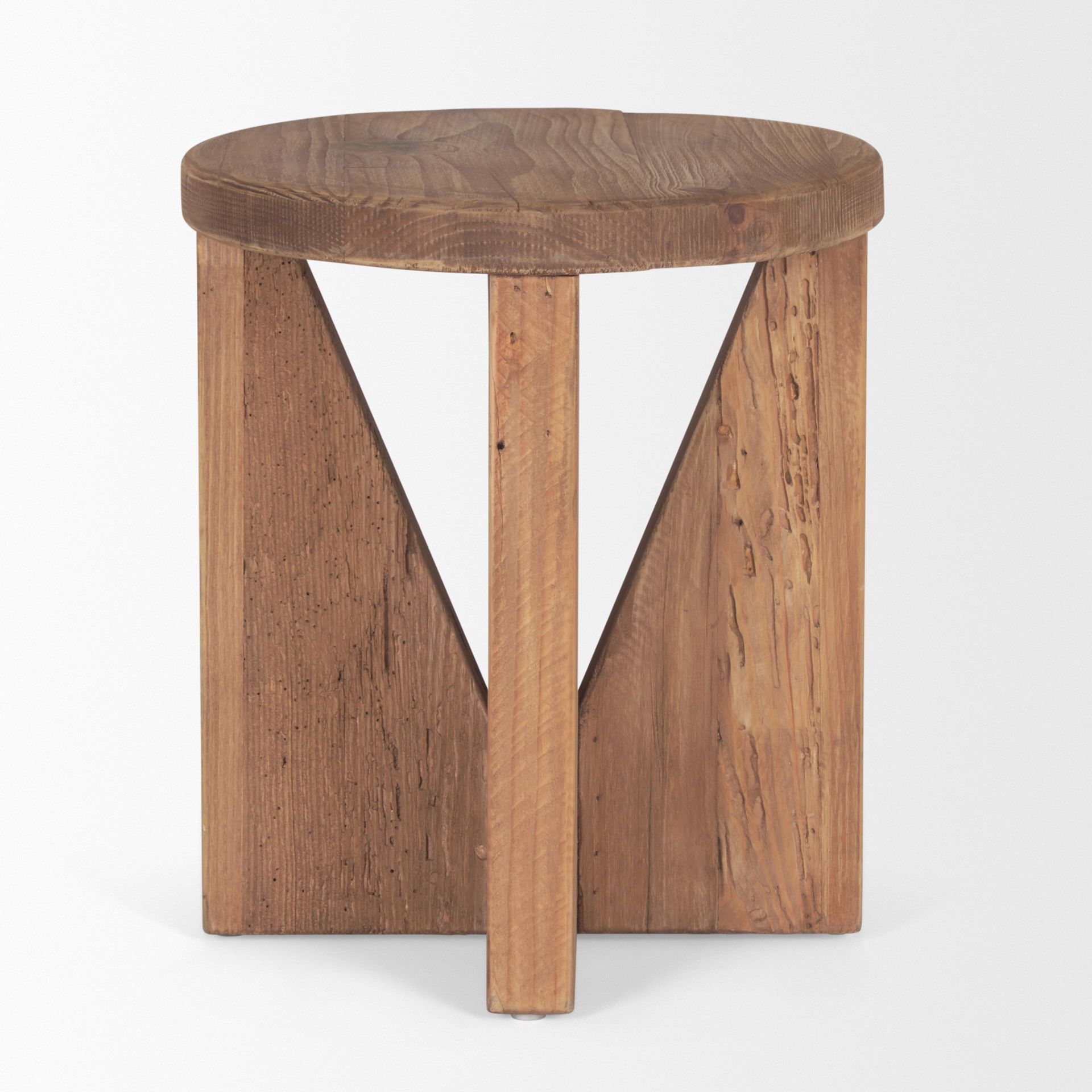 Tahlia Round Natural Brown Wood with Angled Legs Stool large image 
