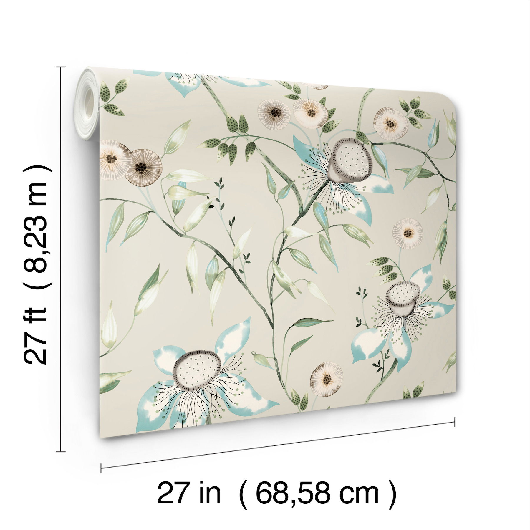 Dream Blossom Taupe & Aqua Wallpaper large image 