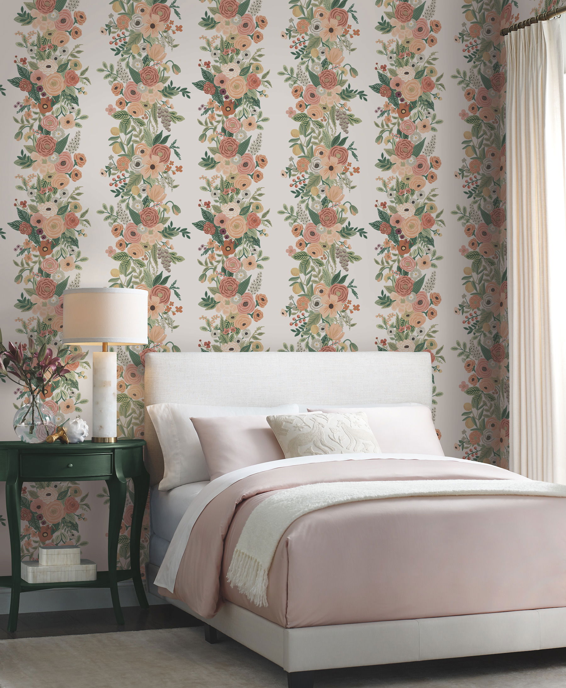Garden Party Trellis White & Light Pink Wallpaper large image 