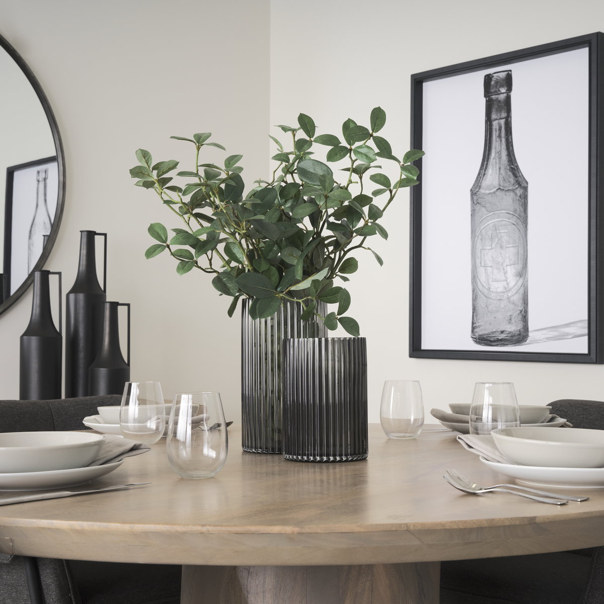 Dawn 11.4' Ribbed Smoke Gray Glass Vase, by Mercana, 6.1" length x 6.1" width x 11.42" height View 5