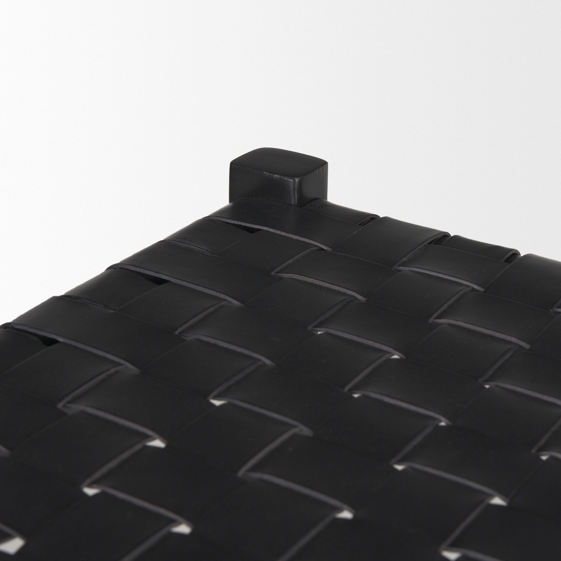 Shane Black Wood with Woven Black Leather Bench, Benche by Mercana, 52" length x 16.5" width x 18.75" height View 8