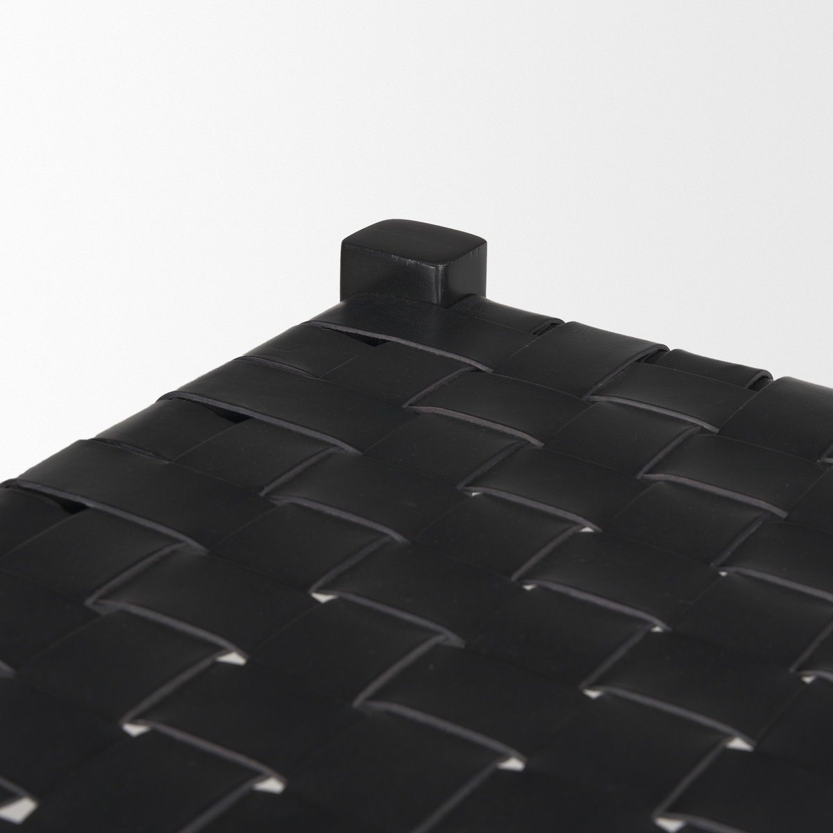 Shane Black Wood with Woven Black Leather Bench, Benche by Mercana, 52" length x 16.5" width x 18.75" height View 8