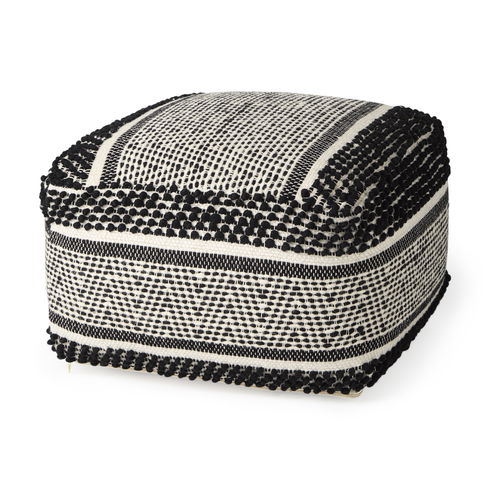 Garima Black/White Wool and Cotton Patterned Pouf