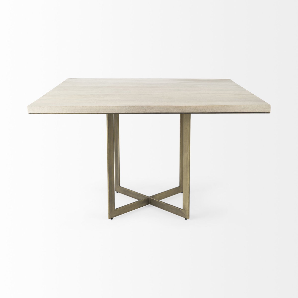 Faye I 48L x 48W x 30H Beige Finished Wood with Gold Metal Base Square Dining Table, by Mercana, 48" length x 48" width x 30" height View 4