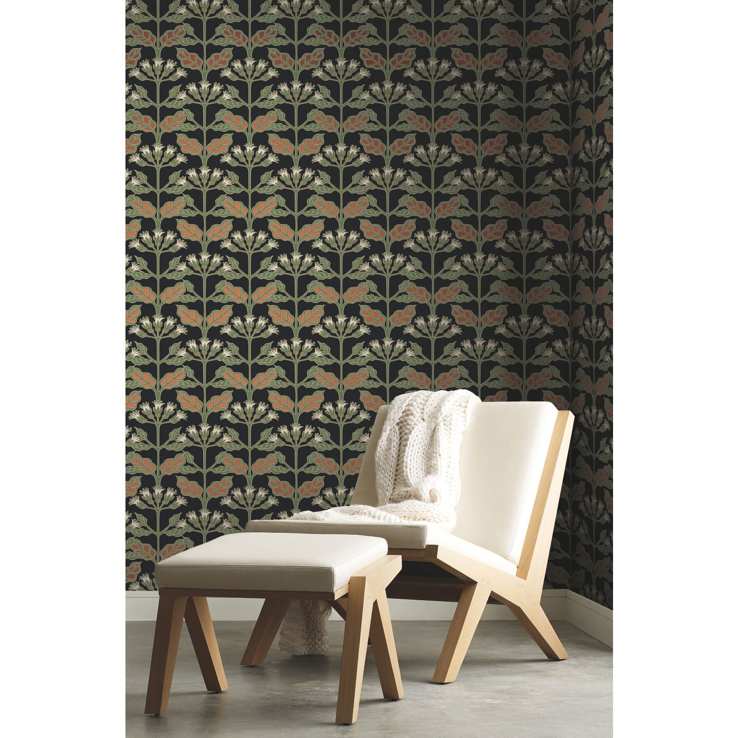 Tracery Blooms Black Metallic Wallpaper large image 