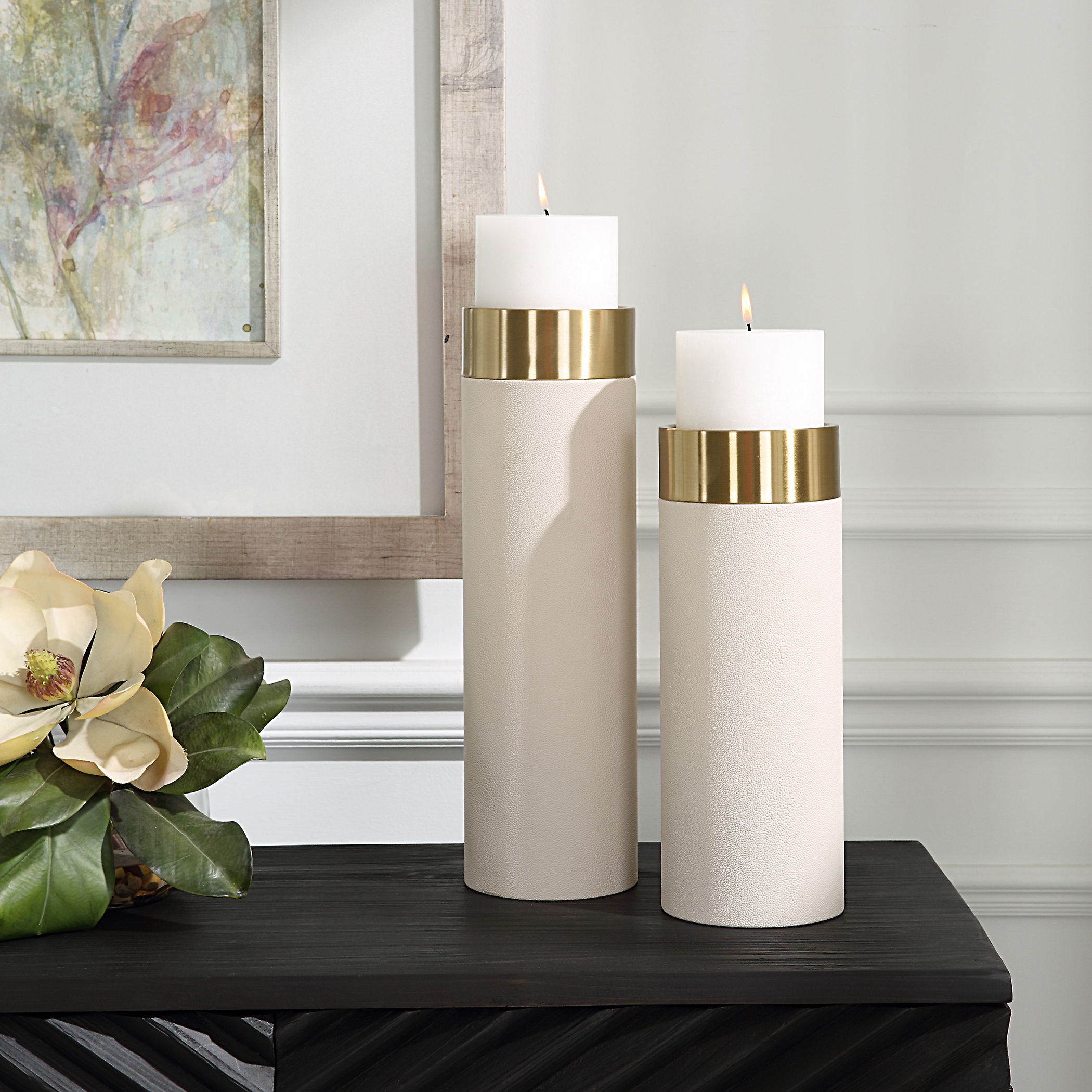 Wessex White Pillar Candleholders Set Of 2 large image 