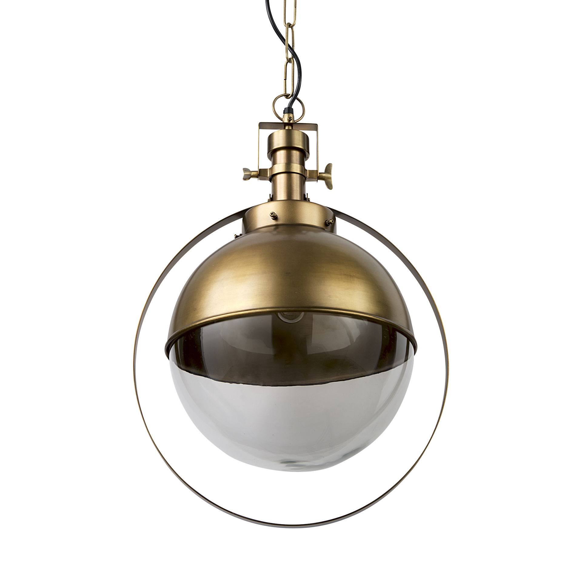 Leighton I 15x20 Gold Toned Metal Spherical Pendant Light, by Mercana, 15" length x 15" width x 20" height View 1