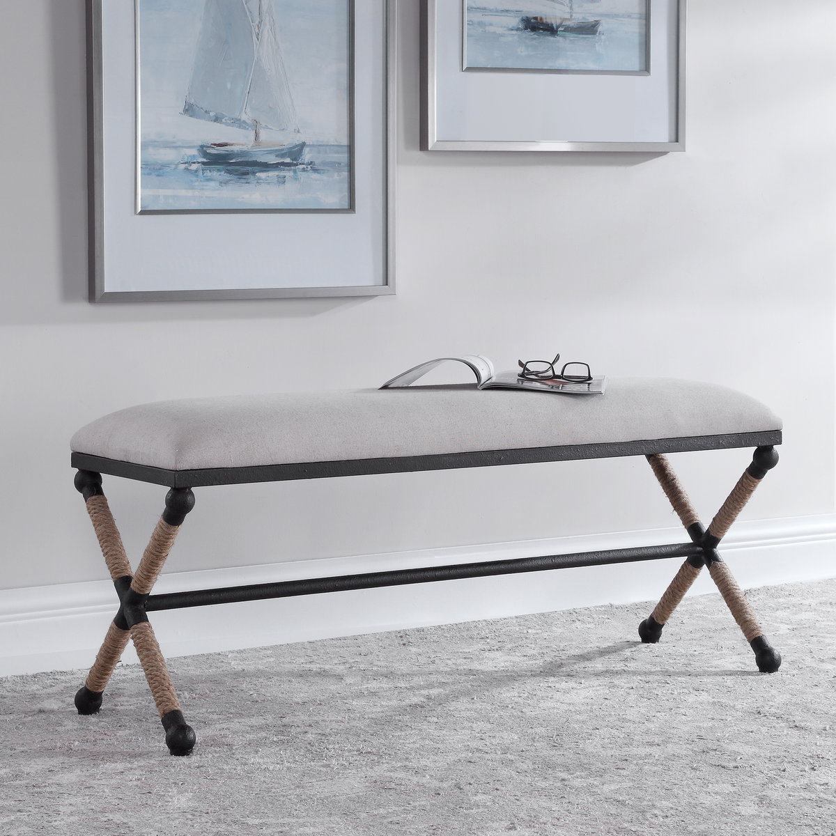 Firth Oatmeal Bench, Benche by Uttermost, 47.75" width x 20.75" height x 16" depth View 10
