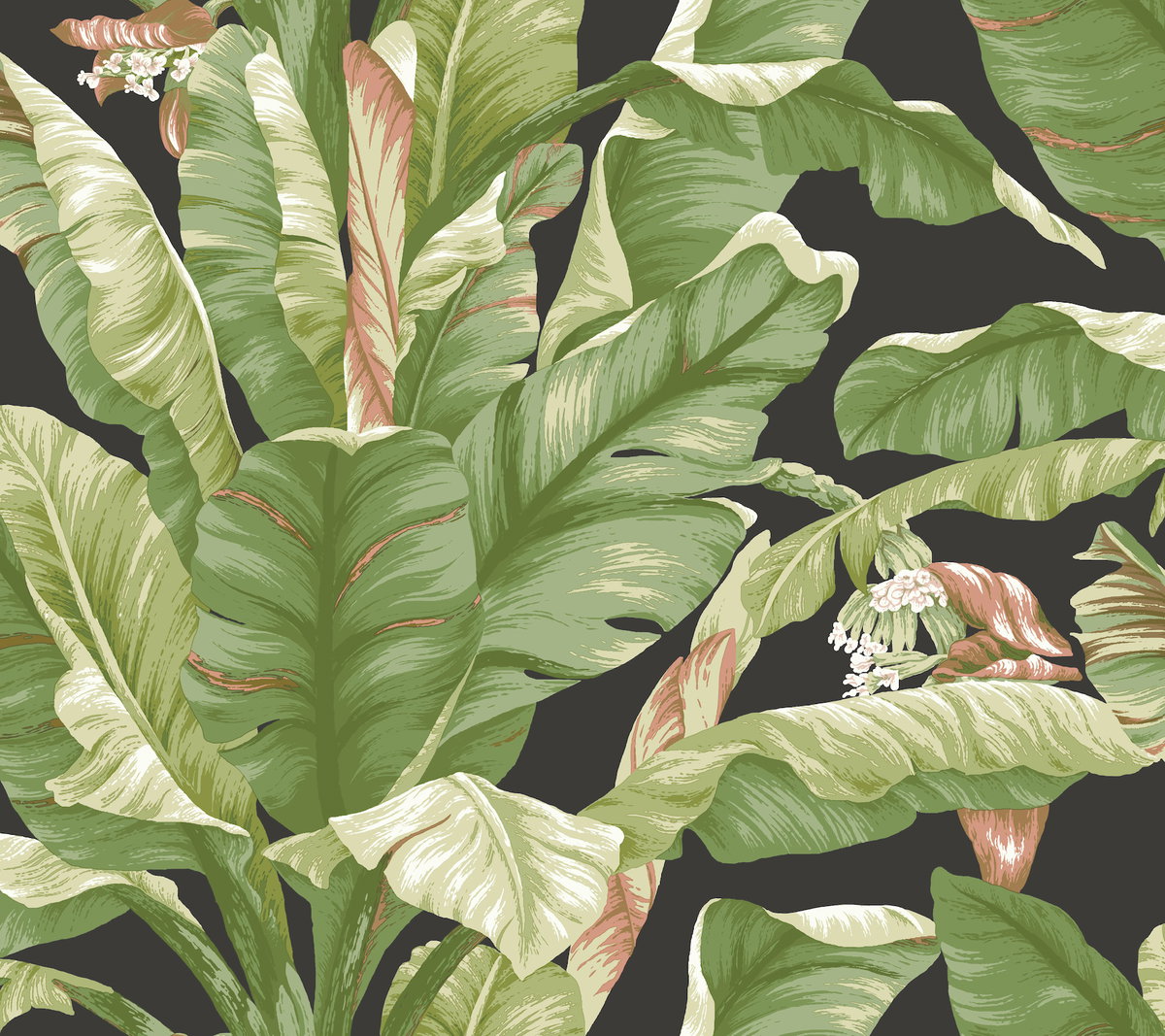 Banana Leaf Black & Green Peel & Stick Wallpaper, by York Wall, 20' length x 2'3" width x 0.02" depth