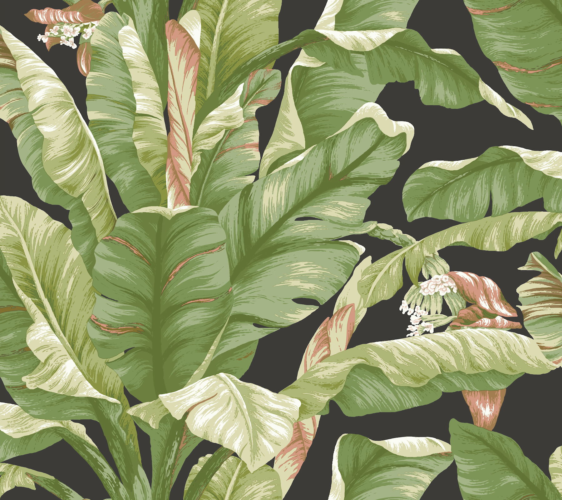 Banana Leaf Black & Green Peel & Stick Wallpaper large image 