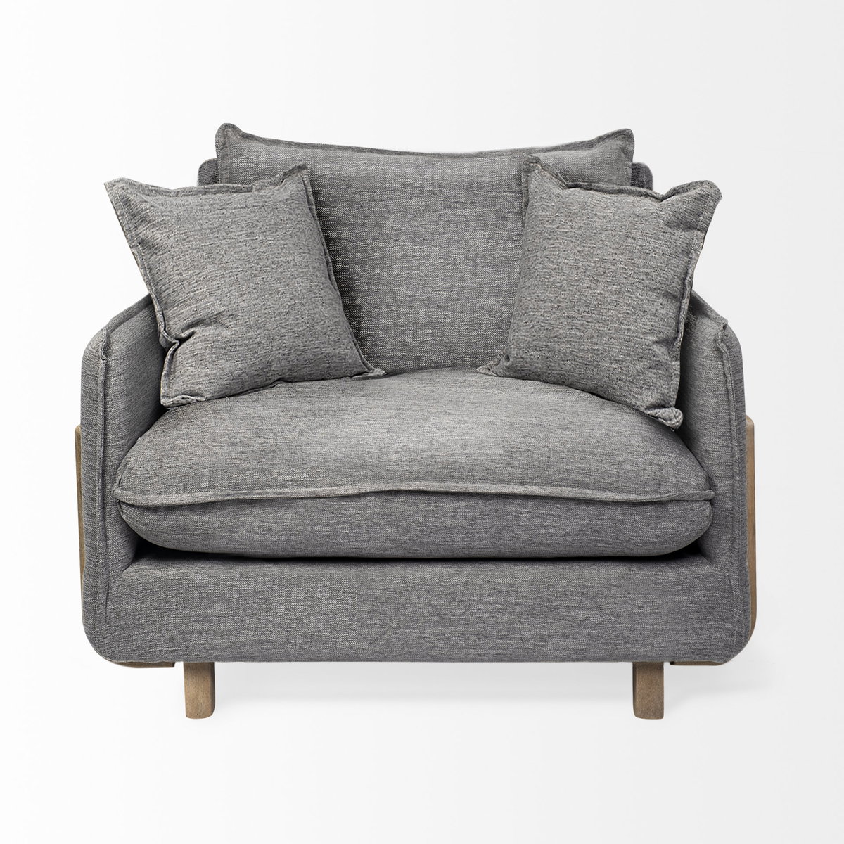 Roy II Castlerock Gray Upholstered and Brown Wood Frame Arm Chair, Accent Chair by Mercana, 43.31" length x 41.73" width x 33.07" height View 4