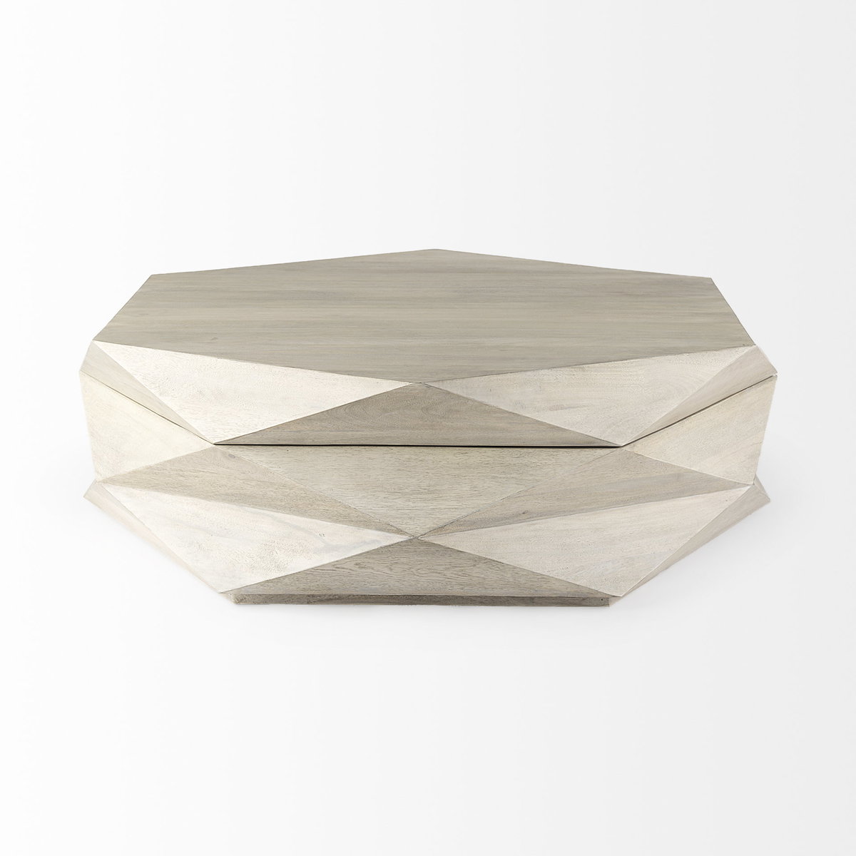 Arreto 48' Natural Solid Wood Hexagonal Storage Coffee Table, by Mercana, 48" length x 48" width x 15" height View 4