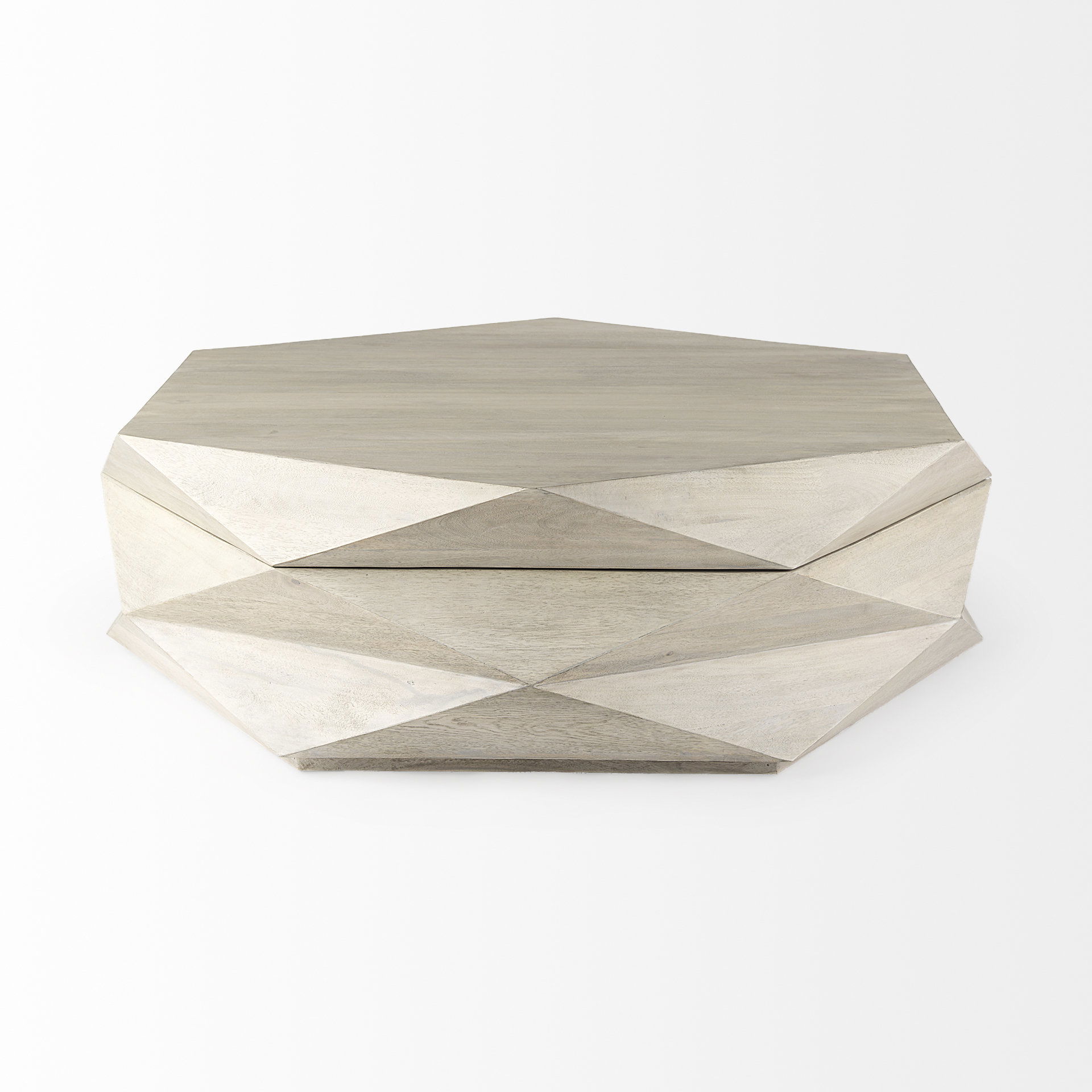 Arreto Natural Solid Wood Hexagonal Storage Coffee Table, by Mercana, 48" length x 48" width x 15" height View 4