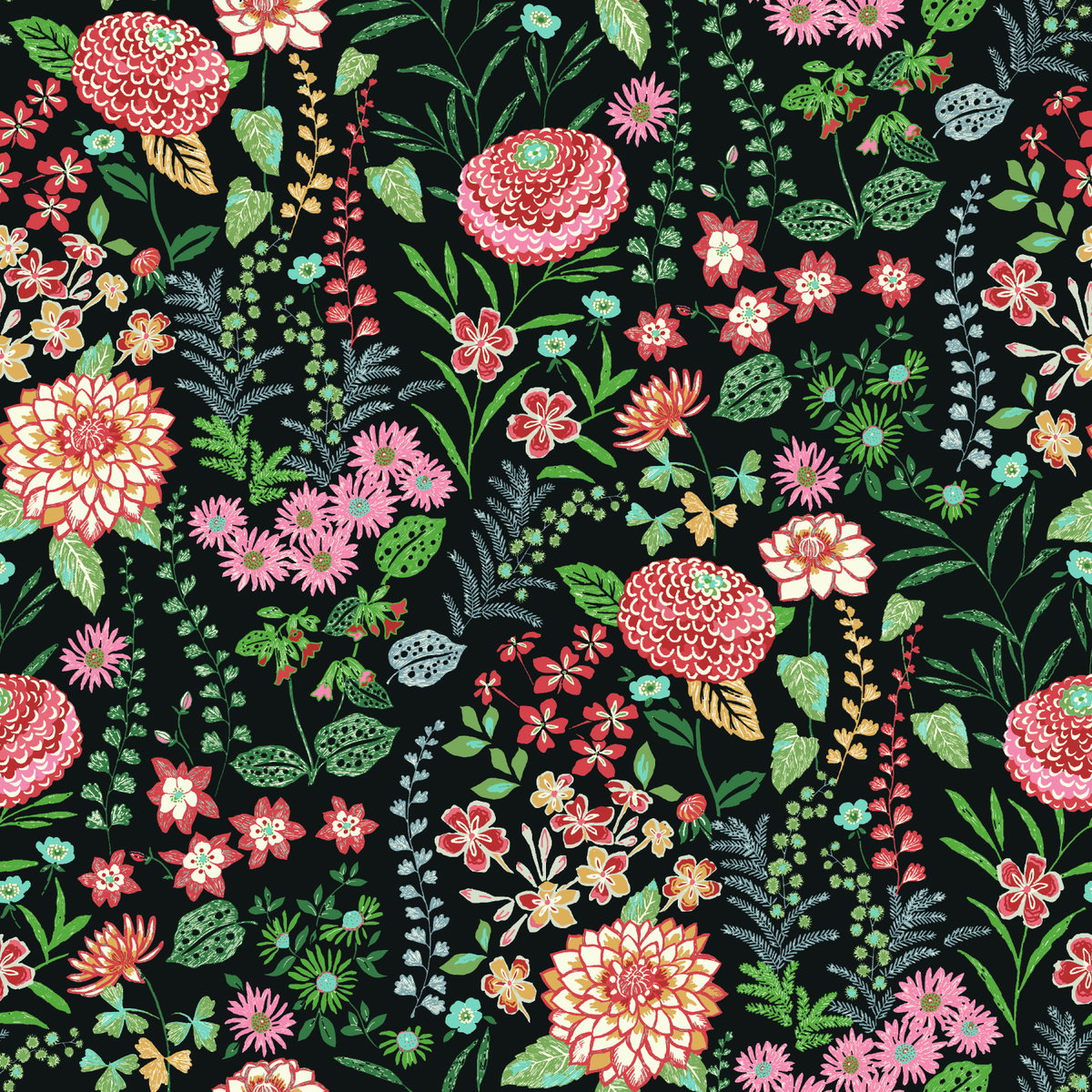 Waverly Fiona Floral Black Peel & Stick Wallpaper, by York Wall, 18' length x 1'8.5" width x 0.02" depth