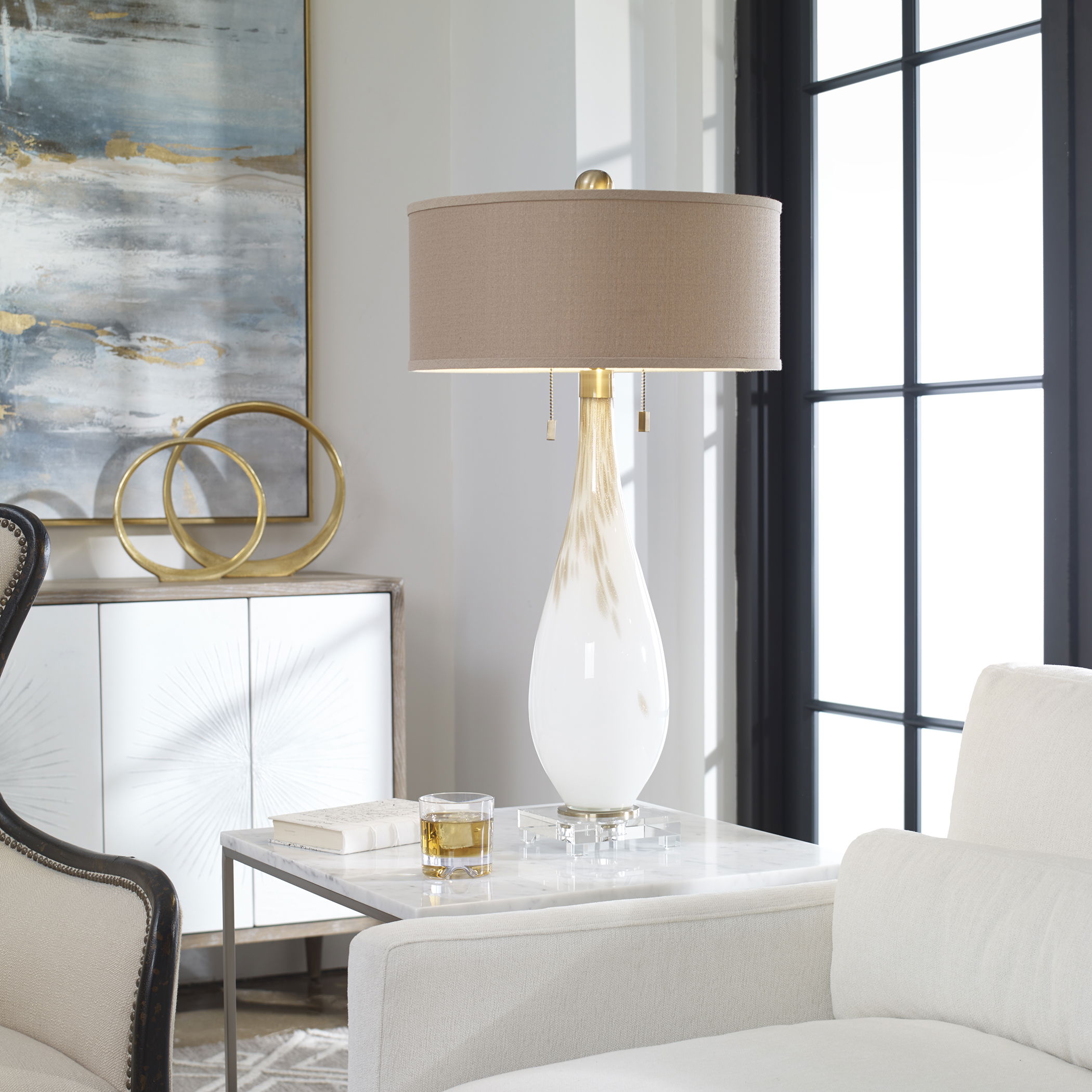 Cardoni White Glass Table Lamp large image 