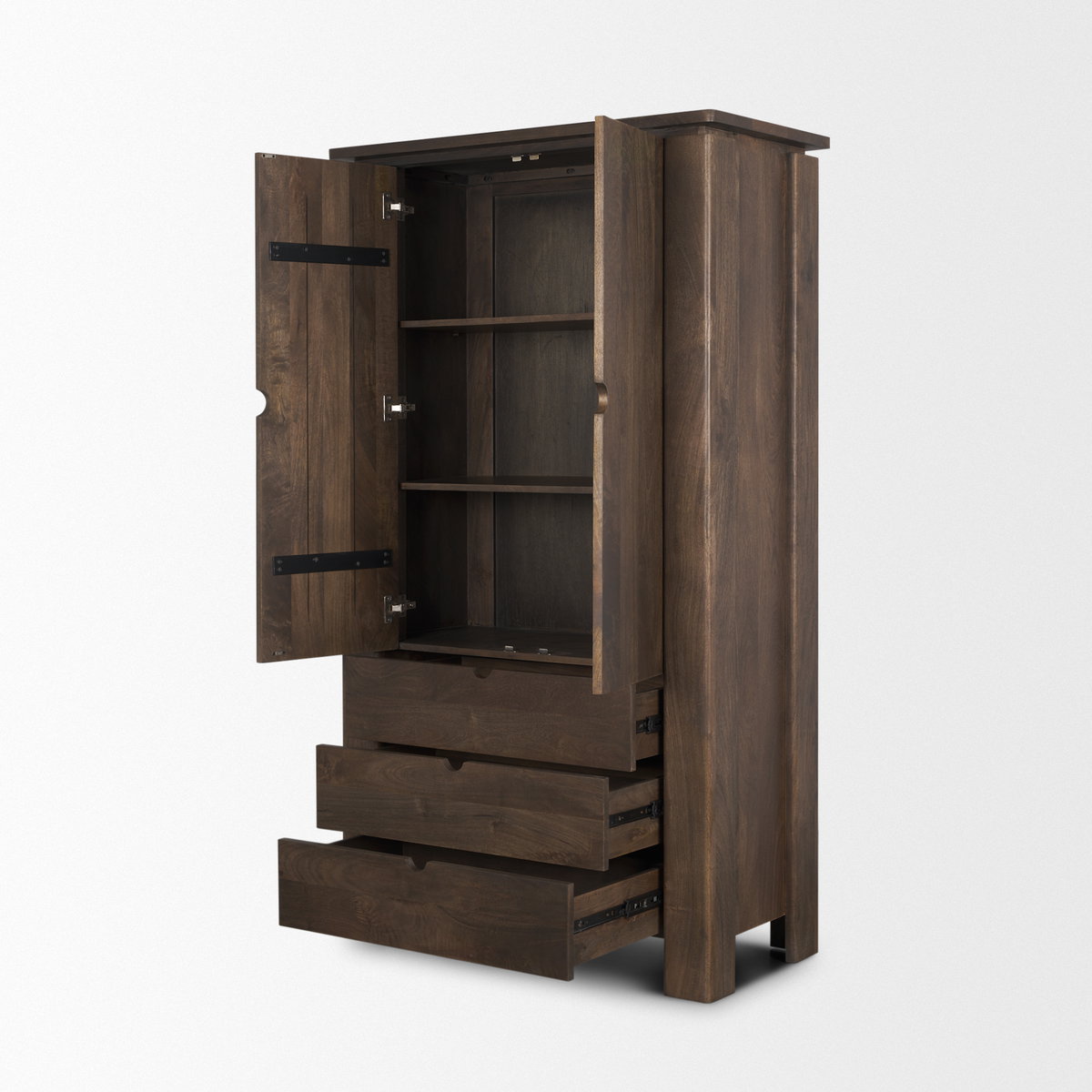 Wallen Solid Dark Brown Wood Curio Cabinet, Cabinets & Sideboard by Mercana, 40" length x 20" width x 70" height View 8