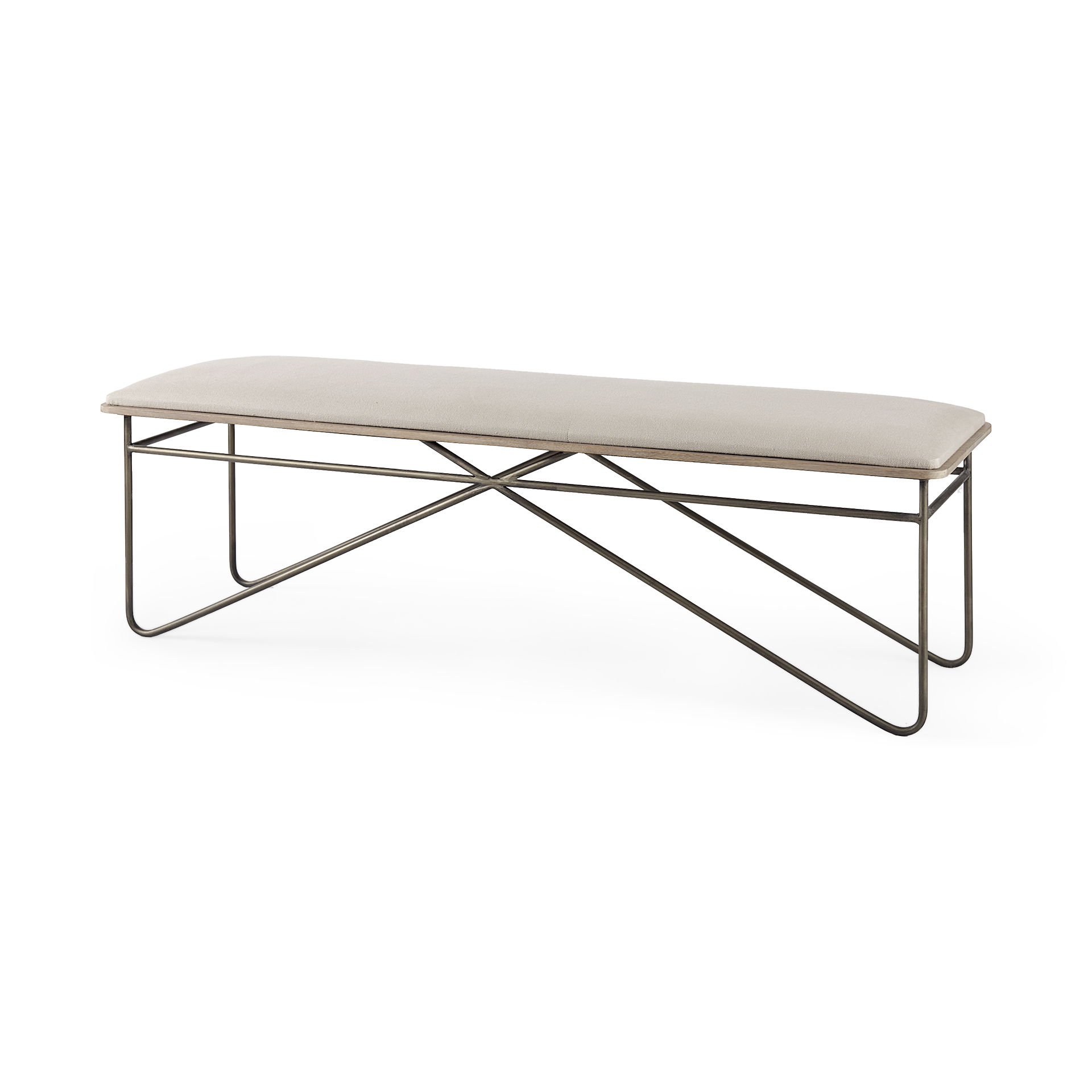 Camille  Cream Fabric Seat with Metal Frame Bench, Benche by Mercana, 55.5" length x 16" width x 17" height View 1