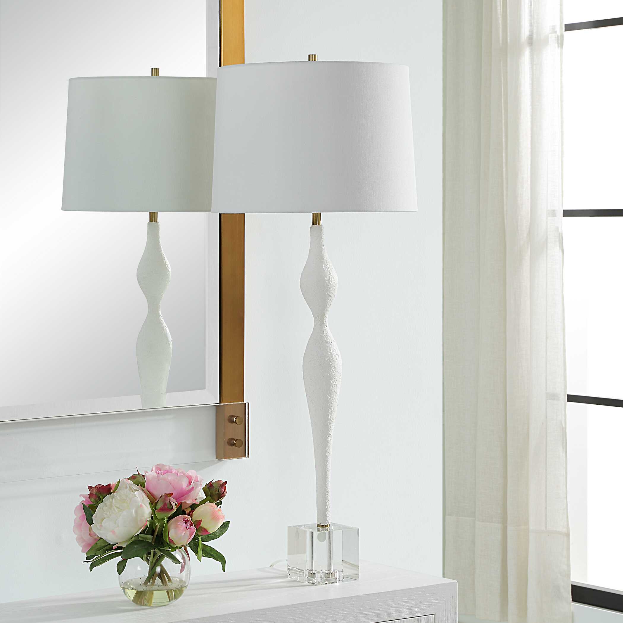Helena Slender White Table Lamp, by Uttermost, 14" width x 36" height x 14" depth View 4
