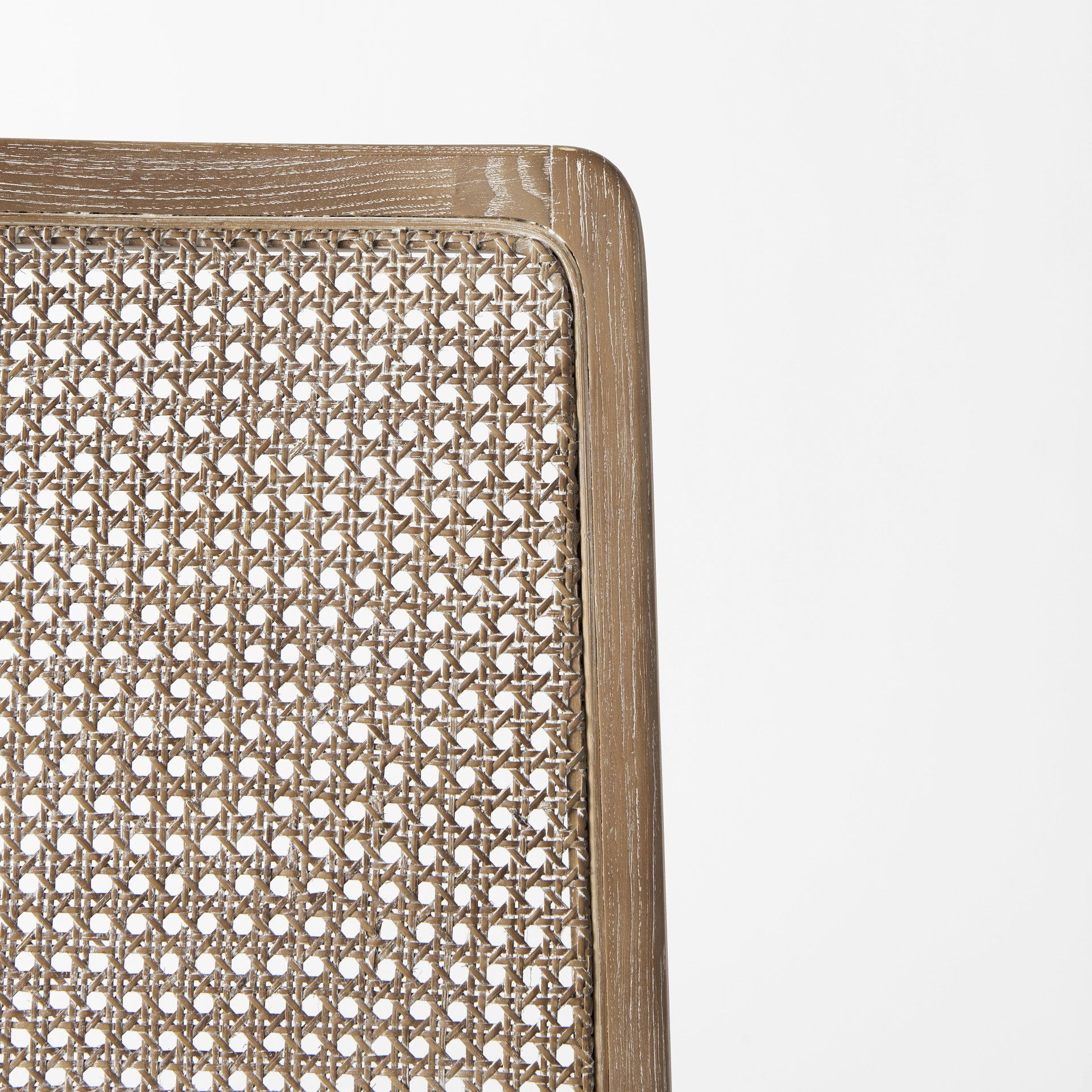 Clara Light Brown Wood with Cream Fabric Seat and Cane Back Armless Dining Chair, by Mercana, 18" length x 23.25" width x 33.75" height View 9