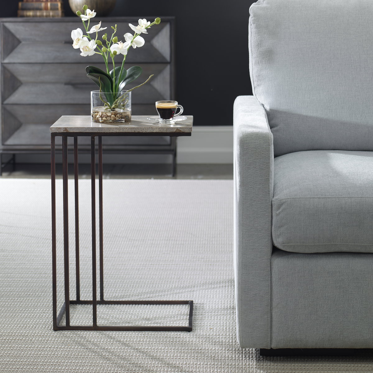Theodore Travertine Accent Table, Side & End Table by Uttermost, 16" width x 23" height x 12" depth View 2