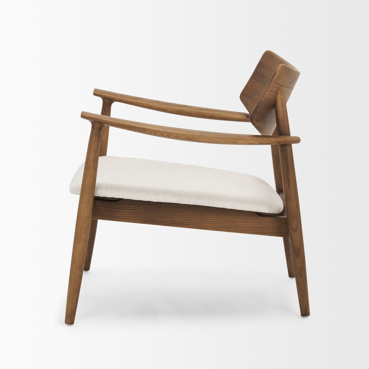 Haggen Medium Brown Oak Wood with Cream Fabric Accent Chair, by Mercana, 27.56" length x 26.77" width x 28.35" height View 5