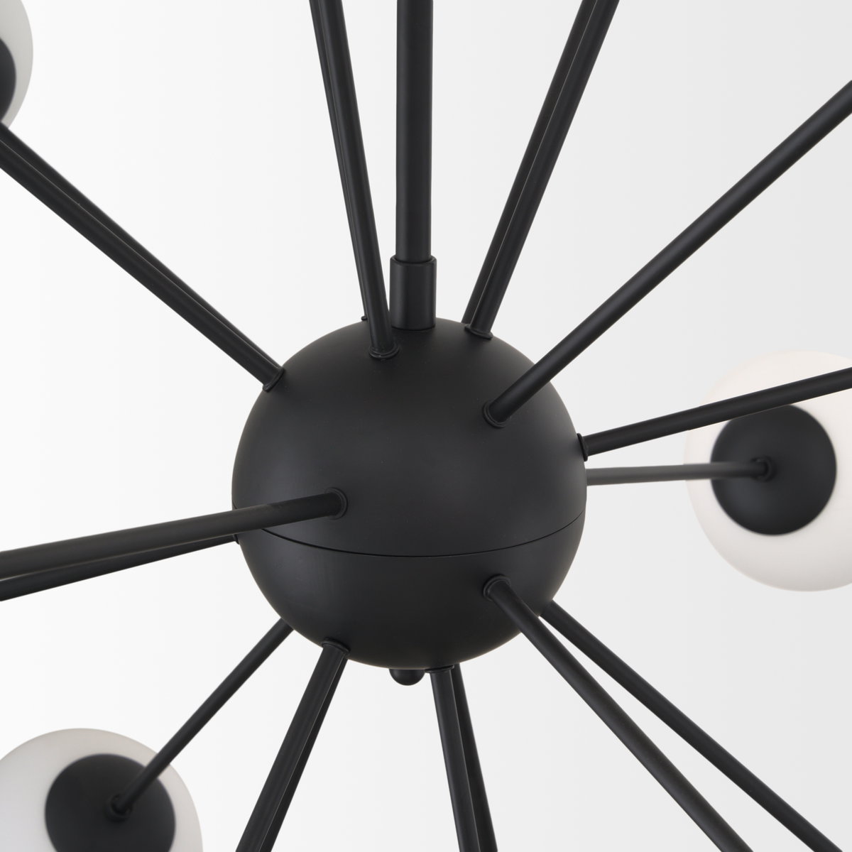 Barbara Matte Black Metal with Frosted Glass Globes 18-Light Chandelier, by Mercana, 48.82" length x 48.82" width x 48.82" height View 8
