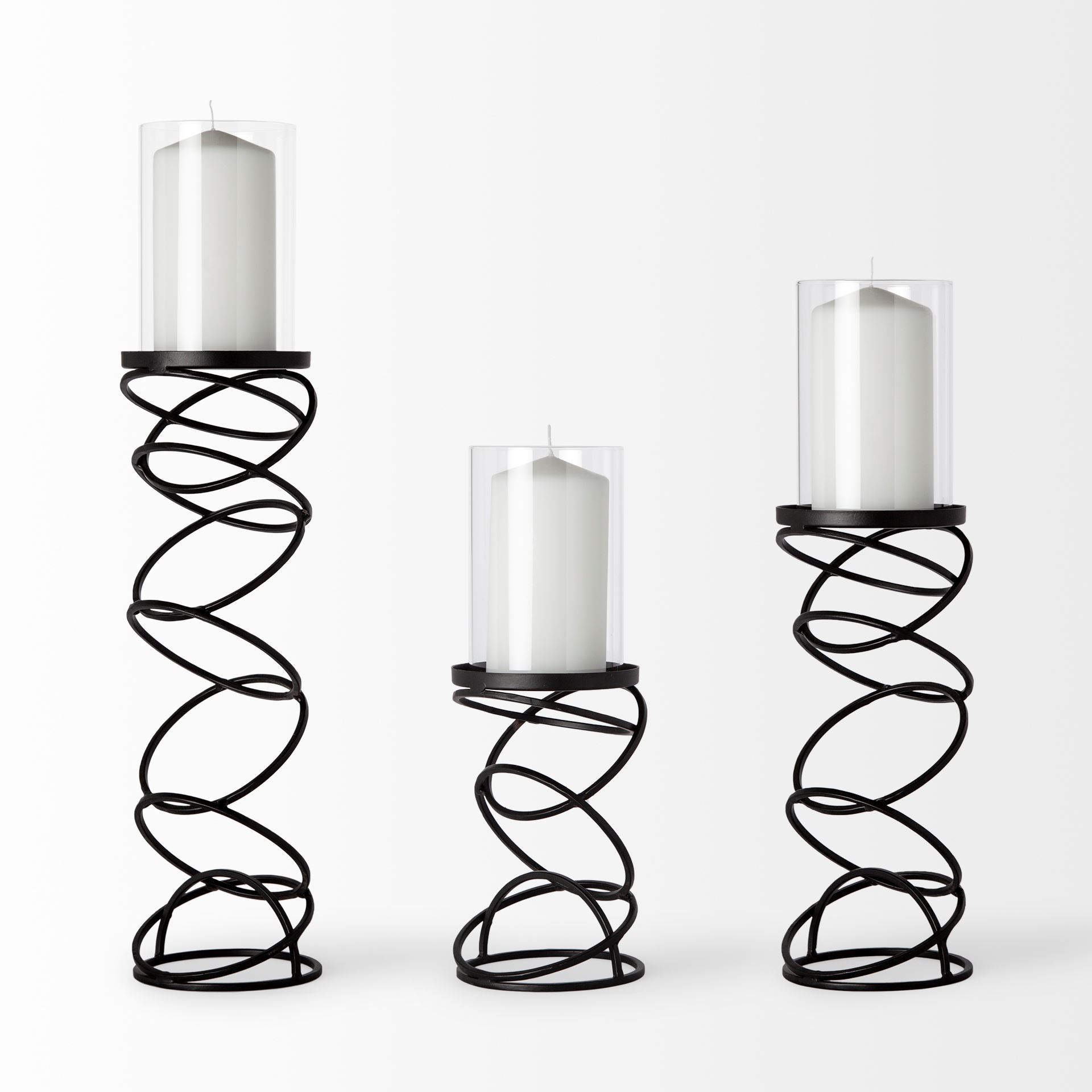 Omega II Medium Black Metal Stacked Ring Table Candle Holder, Candles & Candle Holder by Mercana, 4.75" length x 4.75" width x 17.25" height View 4