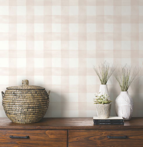 Watercolor Check Pink & White Wallpaper