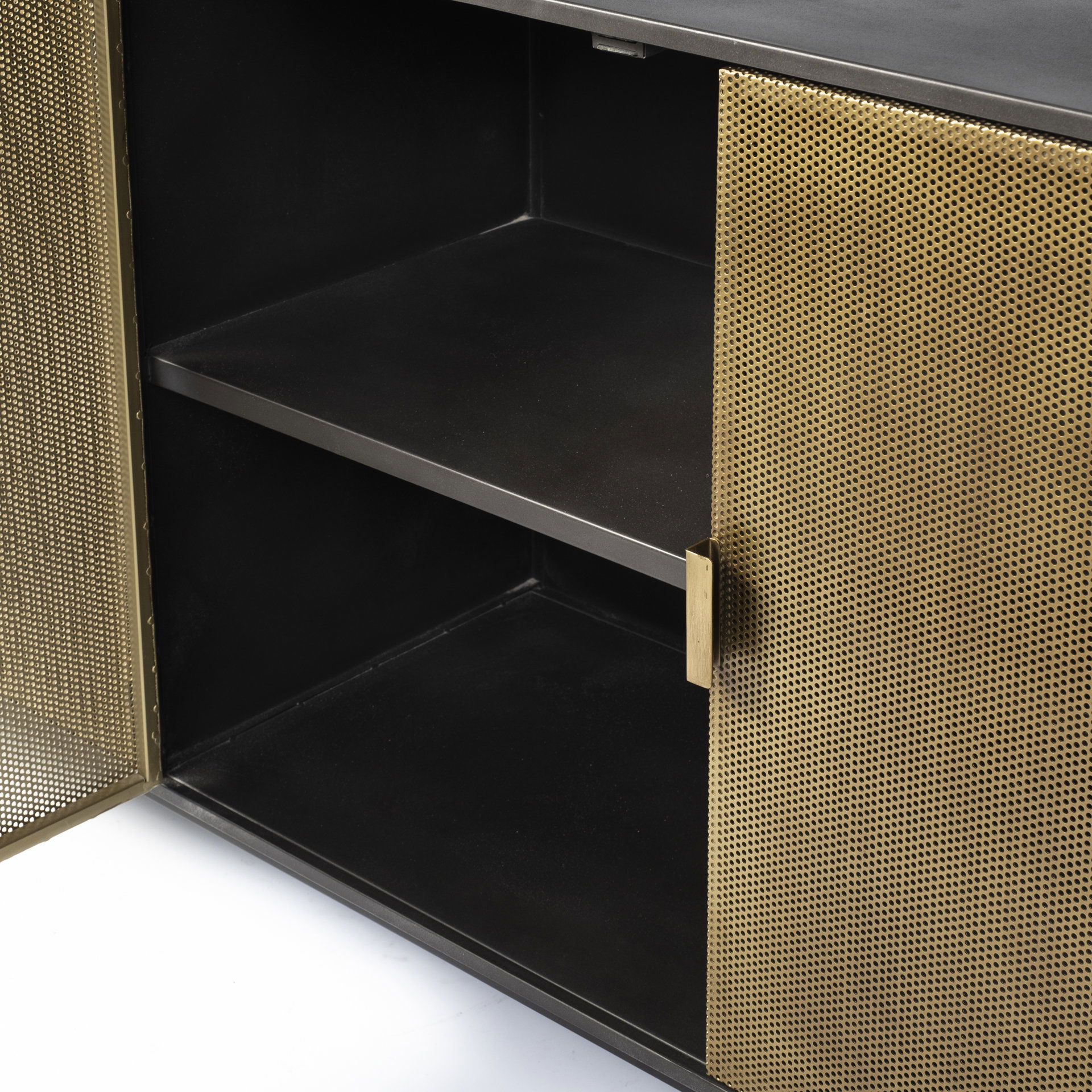 Newsome II 79Lx16Wx33H Black and Gold Metal 4 Cabinet Door Sideboard, Sideboards & Buffet by Mercana, 79" length x 16" width x 33" height View 10