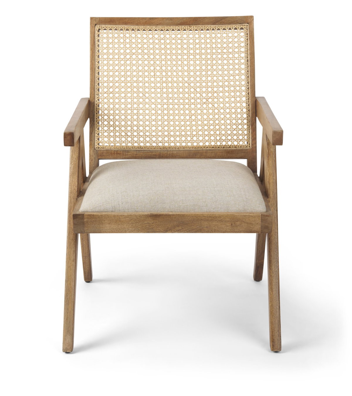 Donna Cane Back Dining Arm Chair | Light Beige Linen with Mango Wood, Dining Chair by Mercana, 21.65" length x 21.65" width x 29.52" height View 4
