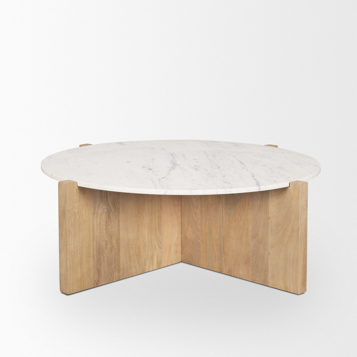Bianca Light Brown Wood with Round Marble Top Coffee Table, by Mercana, 48" length x 48" width x 16" height View 5