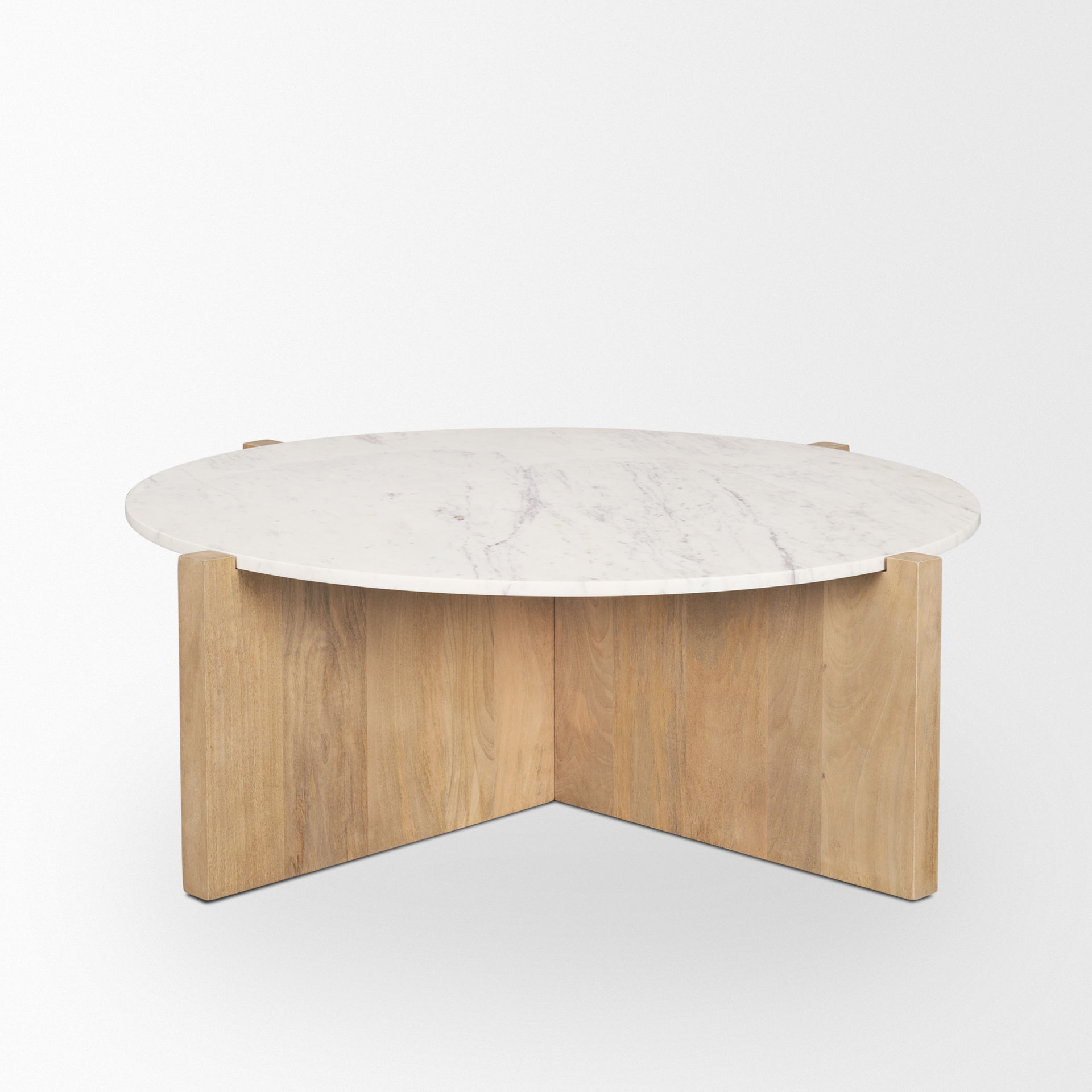 Bianca Light Brown Wood with Round Marble Top Coffee Table large image 