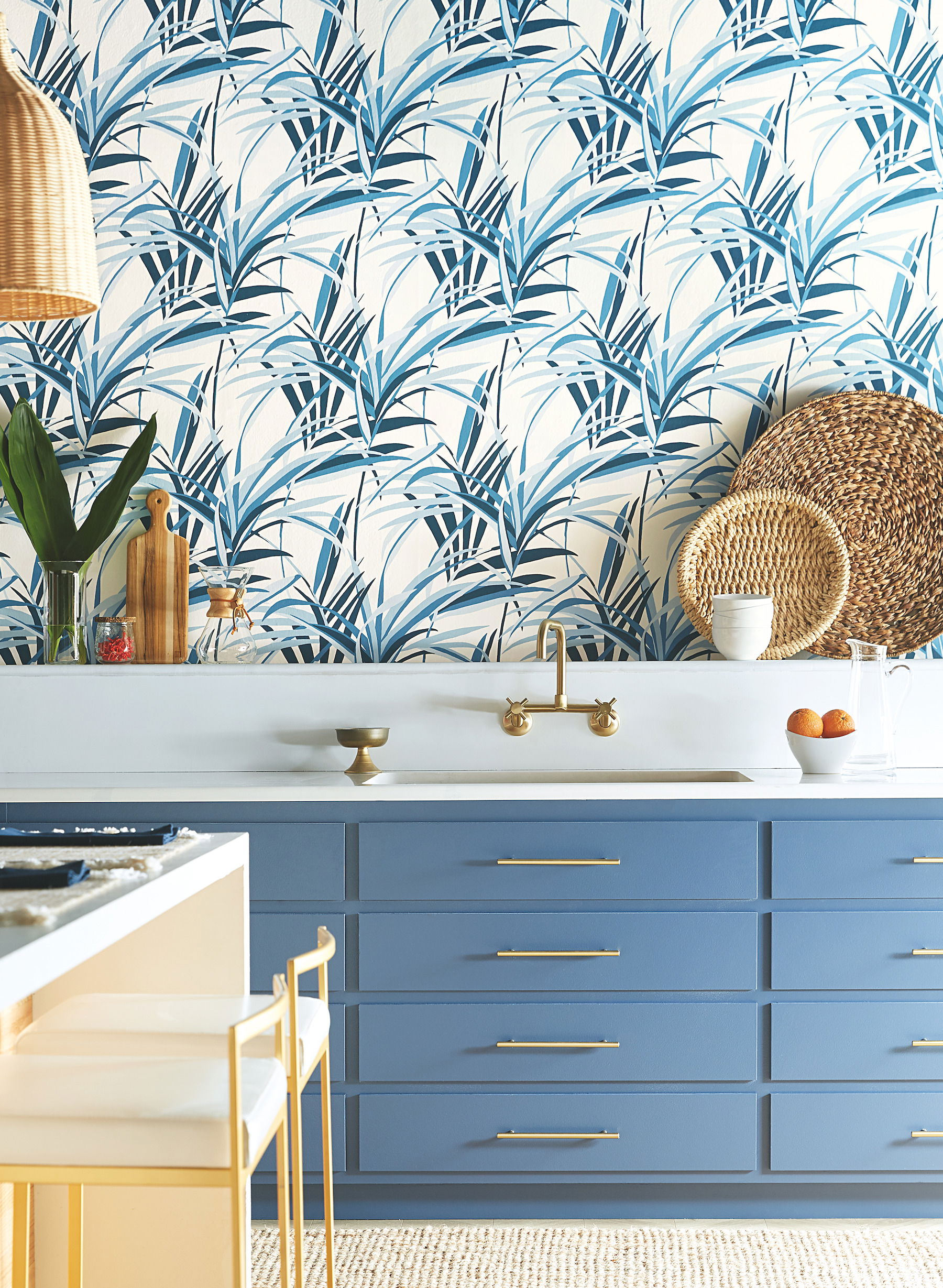 Tropical Paradise Blue & White Wallpaper large image 