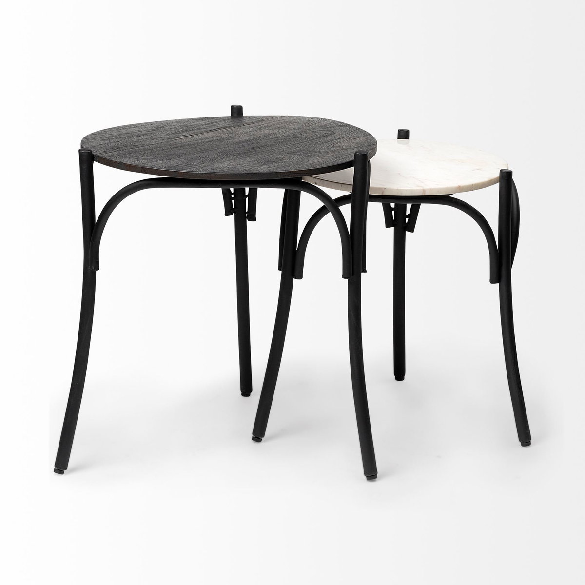 Etienne VII 24' Set of Two Round Top Black Wood and Marble Top Nesting Table, Side & End Table by Mercana, 23" length x 23" width x 24.25" height View 9