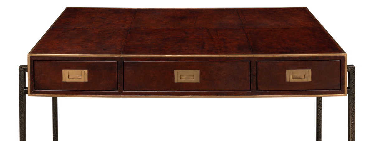 Old Brown Leather Desk, by Sarreid, 1'10" length x 4'1" width x 2'7" height View 11