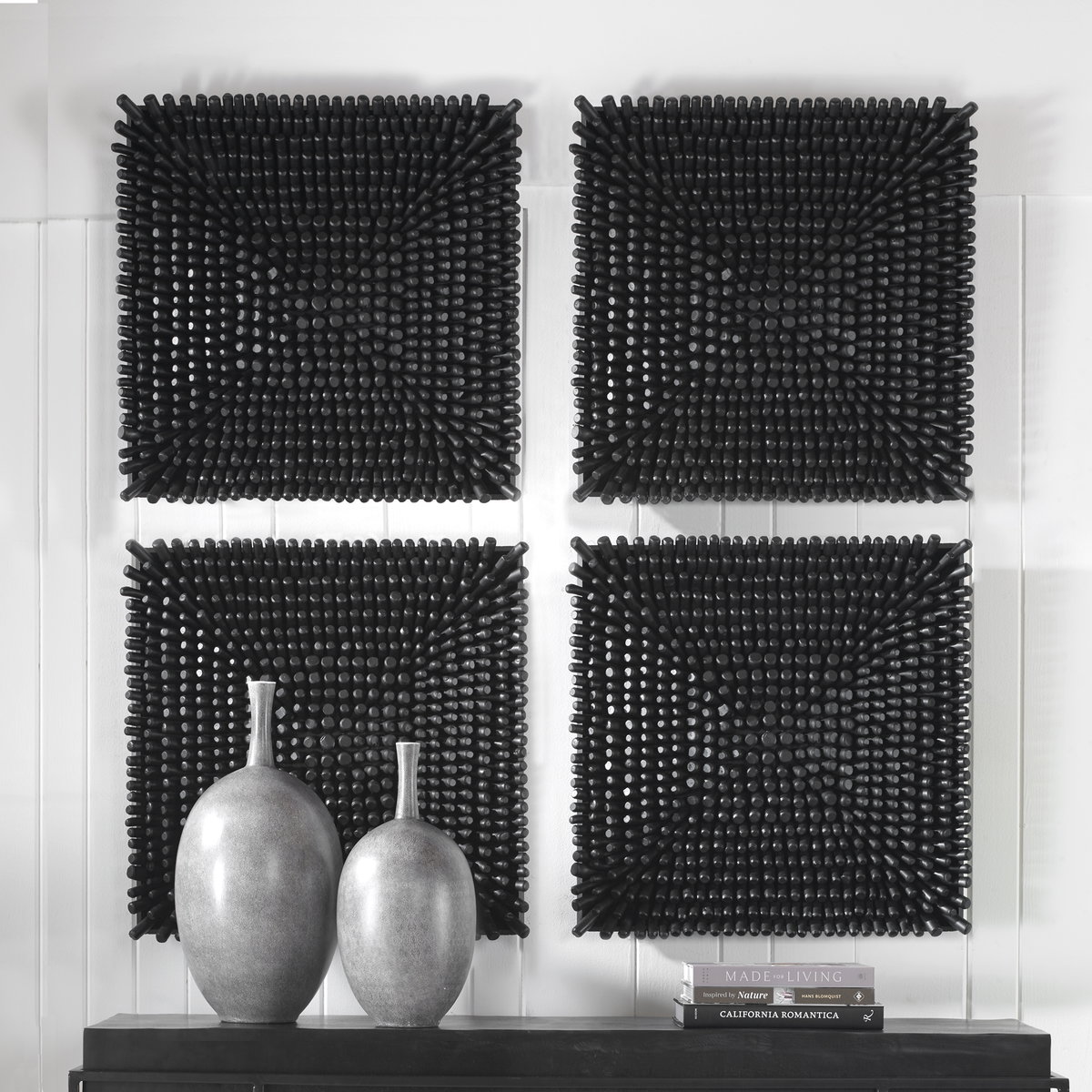 Portside Black Wood Wall Panel, Sculptural Wall Art by Uttermost, 24" width x 24" height x 3.5" depth View 5