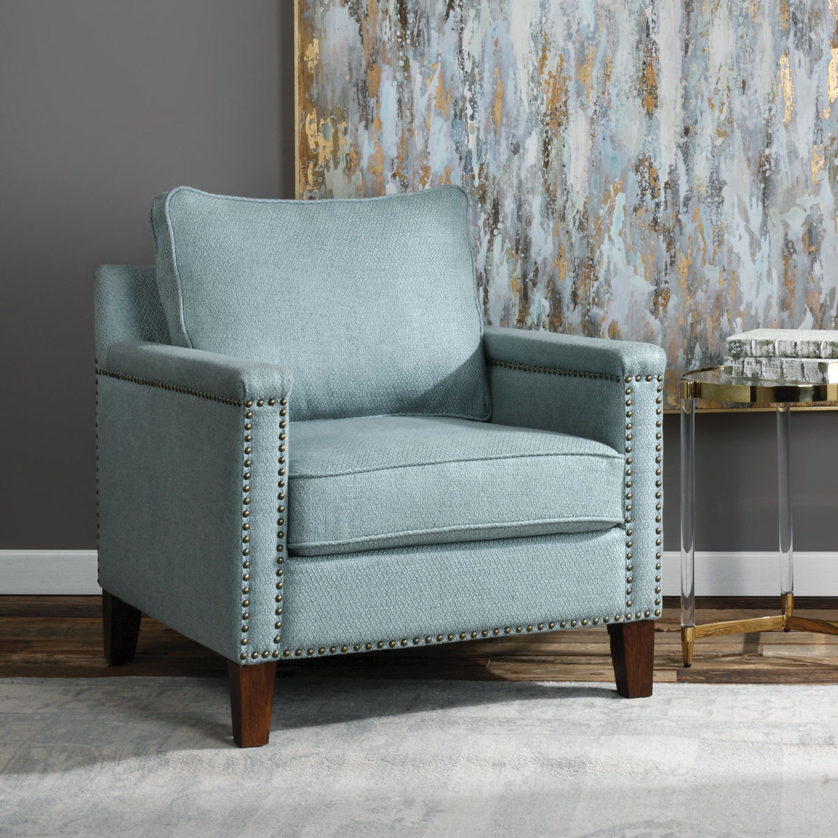Charlotta Sea Mist Accent Chair, by Uttermost, 31" width x 34" height x 36" depth View 2