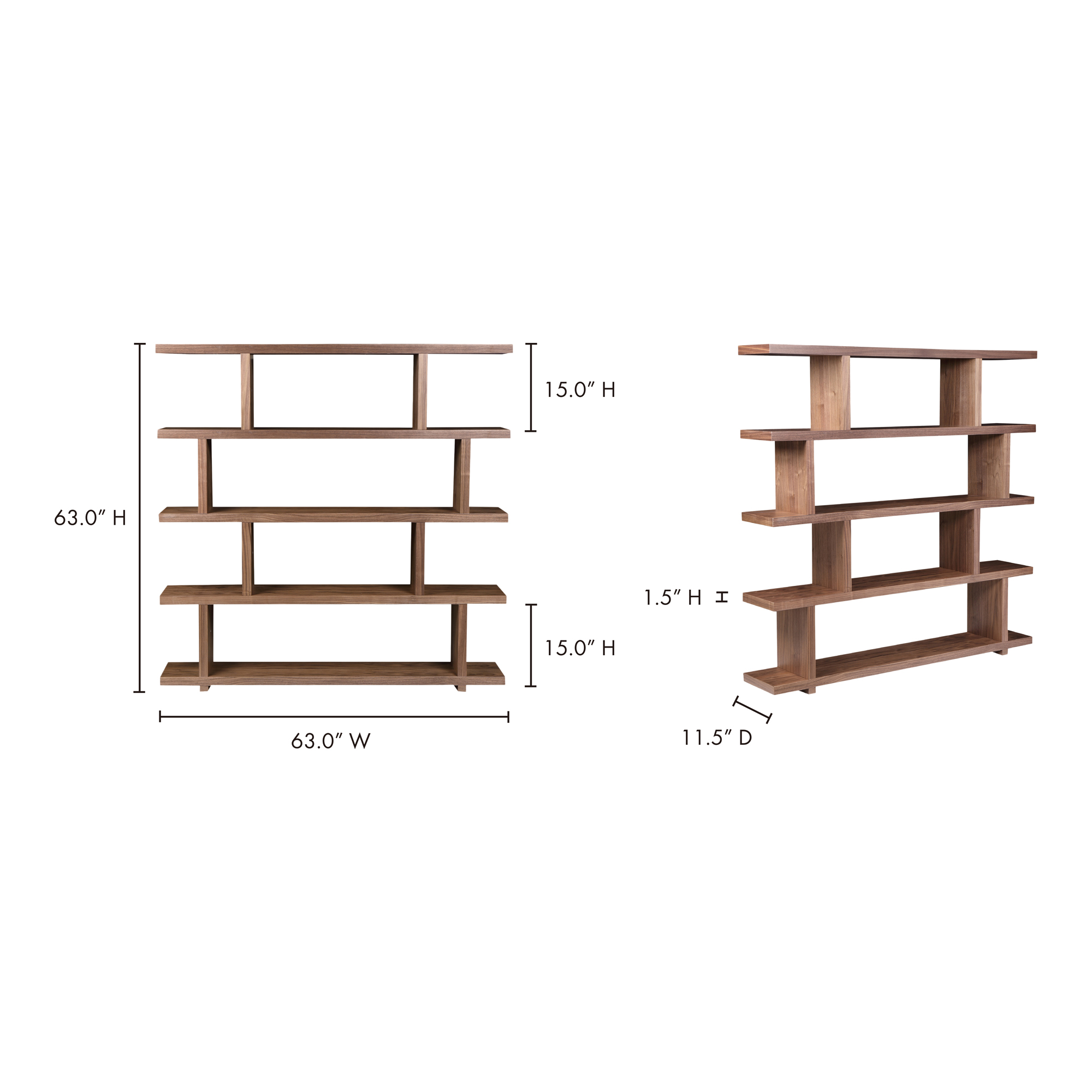 Miri Large Shelf Walnut, Shelving & Bookcase by Moe's Home, 63" width x 63" height x 11" depth View 9