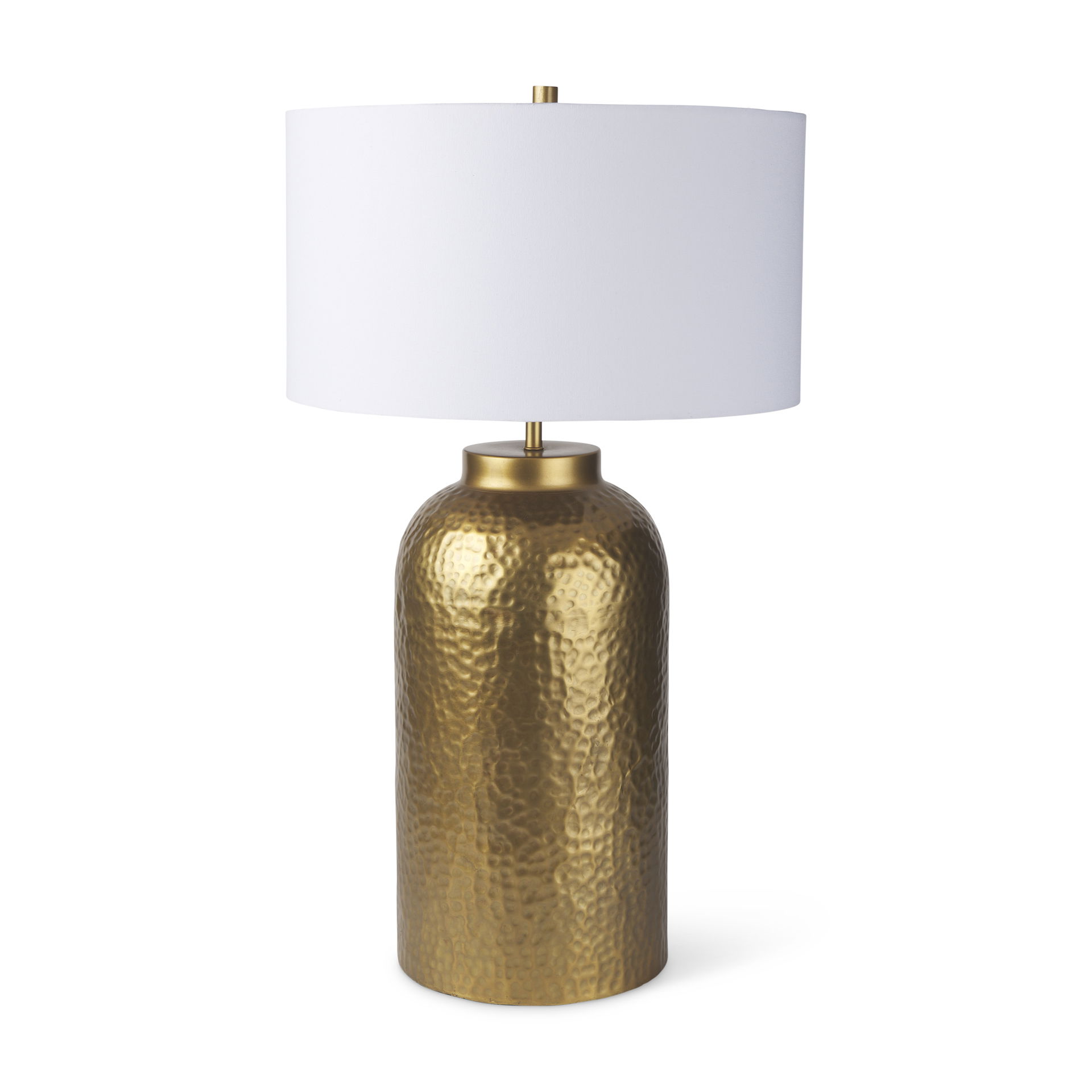 Leo 18.0L x 18.0W x 31.0H Gold Hammered with White Fabric Shade Table Lamp, by Mercana, 21" length x 21" width x 29.5" height View 1
