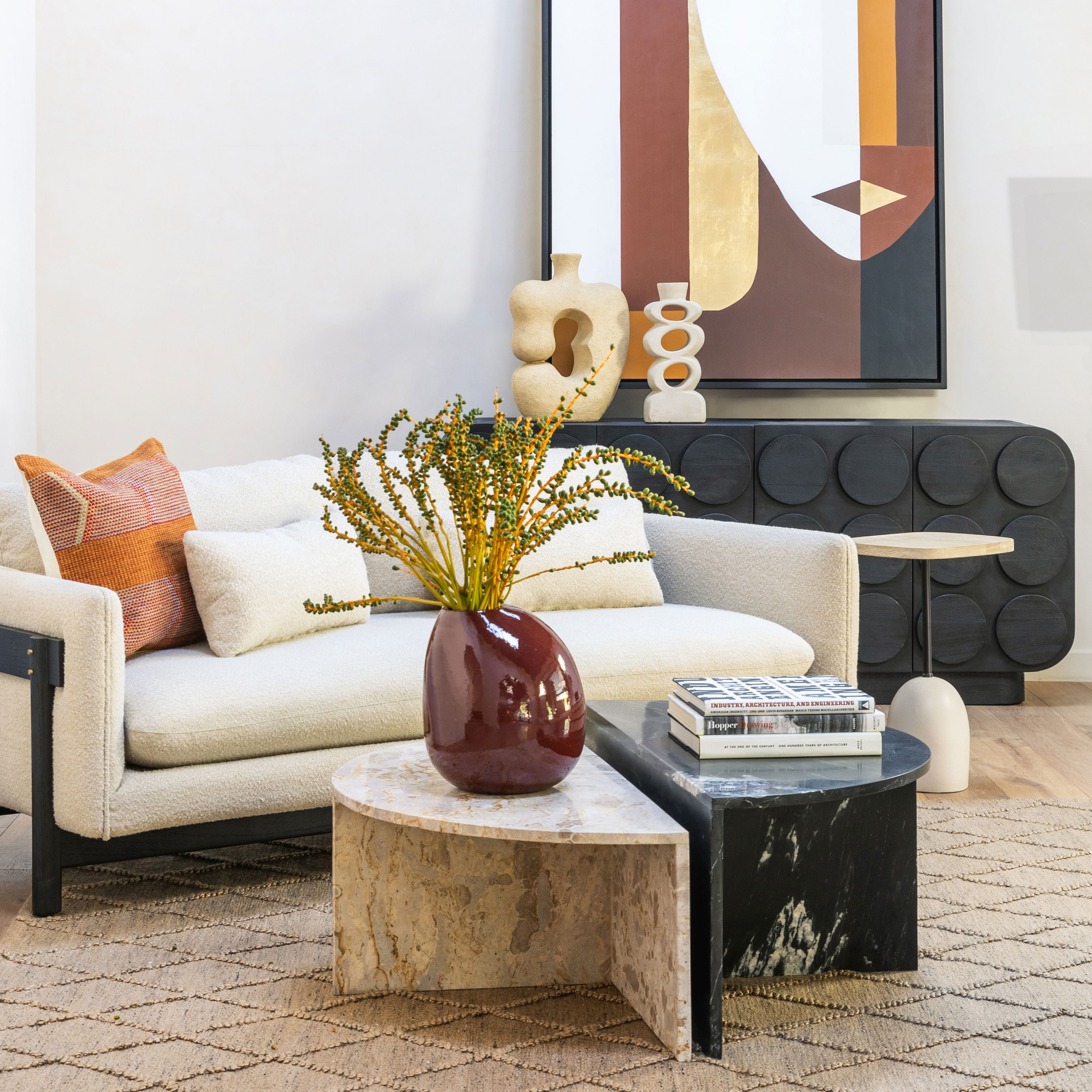 Harrington Coffee Table Set of 2 Black Cream, by Dovetail, 39" width x 16" height x 19.5" depth View 7