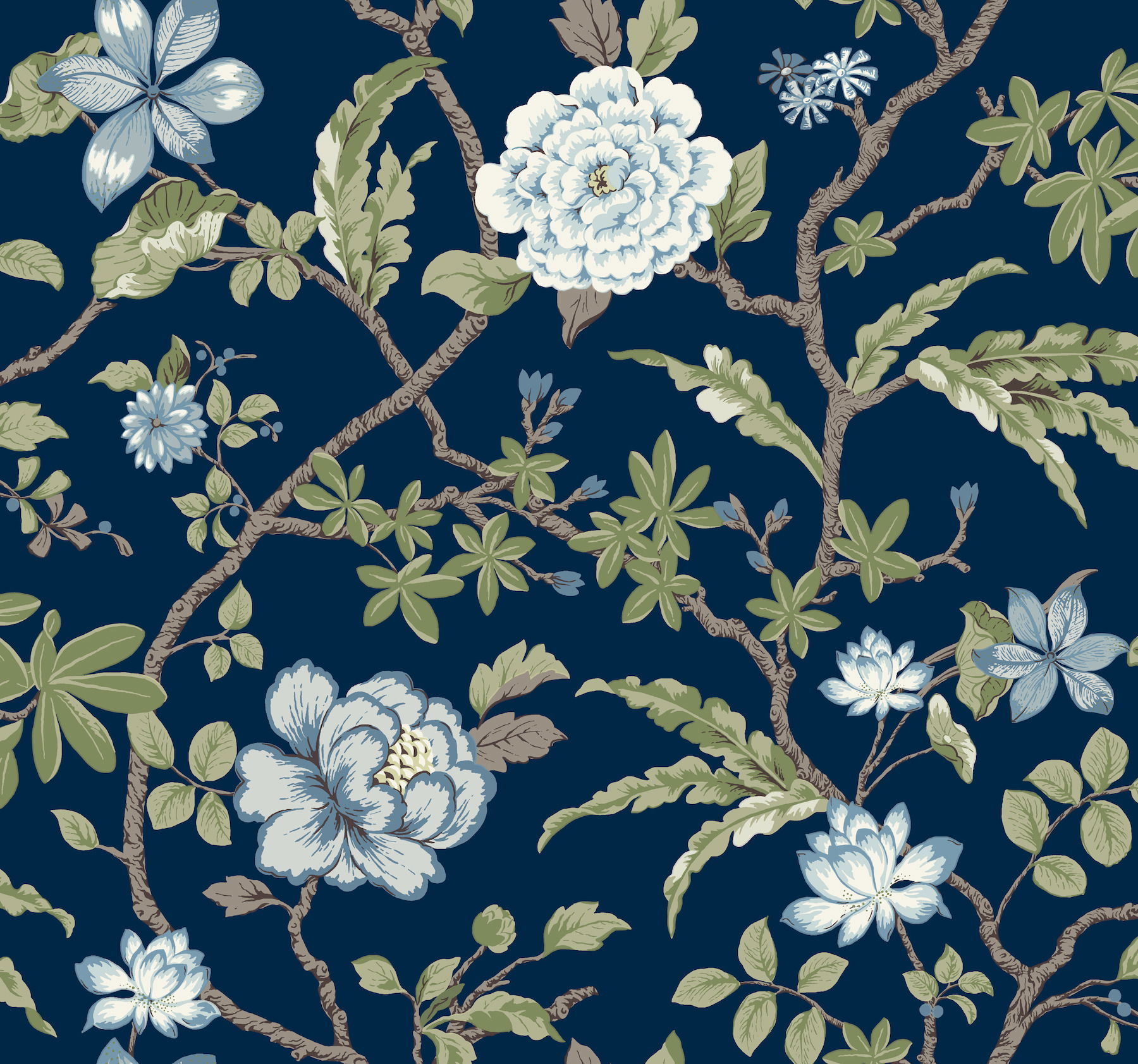 Courtyard Botanical Navy Wallpaper large image 