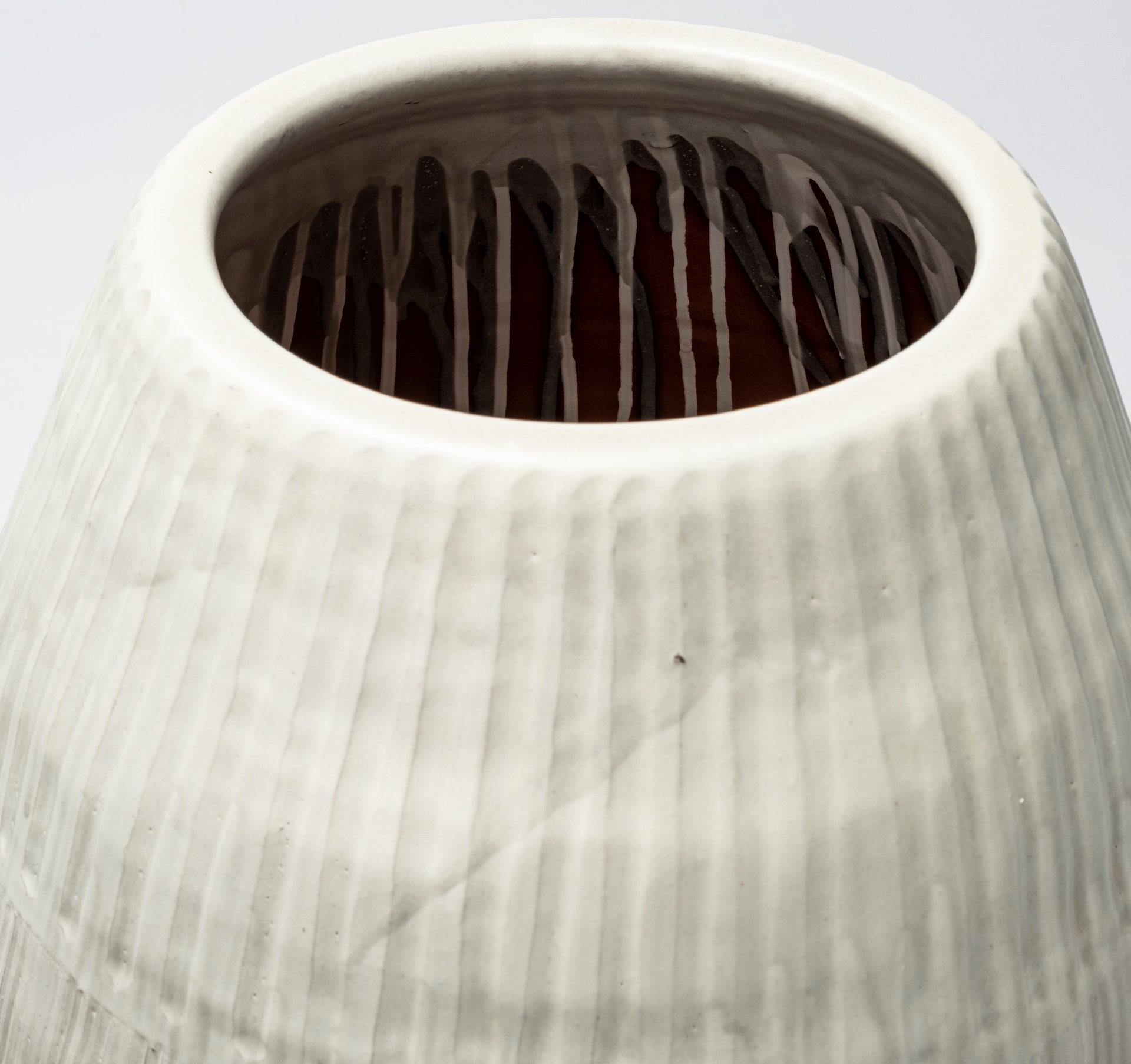 Reyan Small Pearl White Ceramic Striped Vase, by Mercana, 15.75" length x 15.75" width x 21.26" height View 9